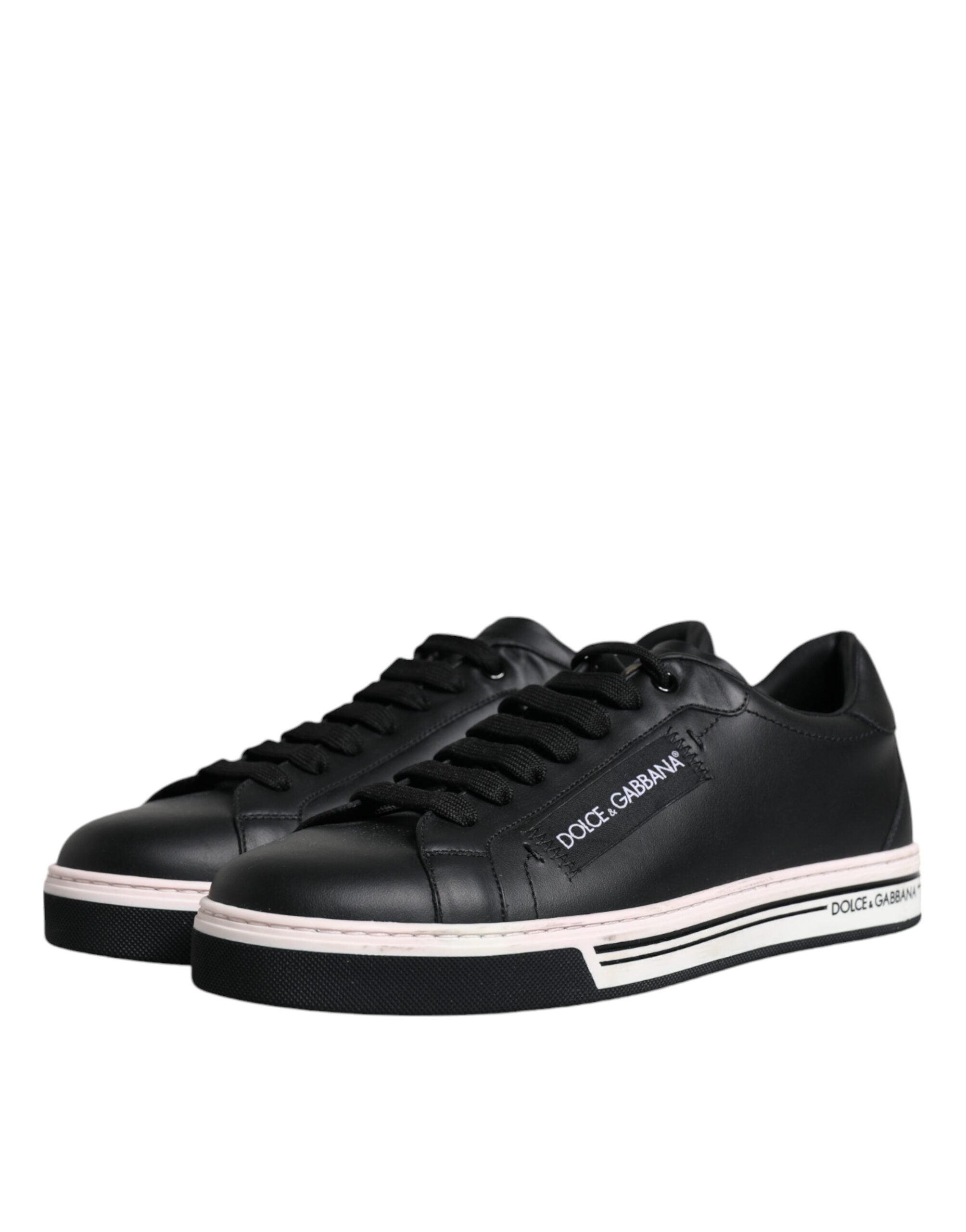 Black Leather Low Top Men Sneakers Shoes - ventzia