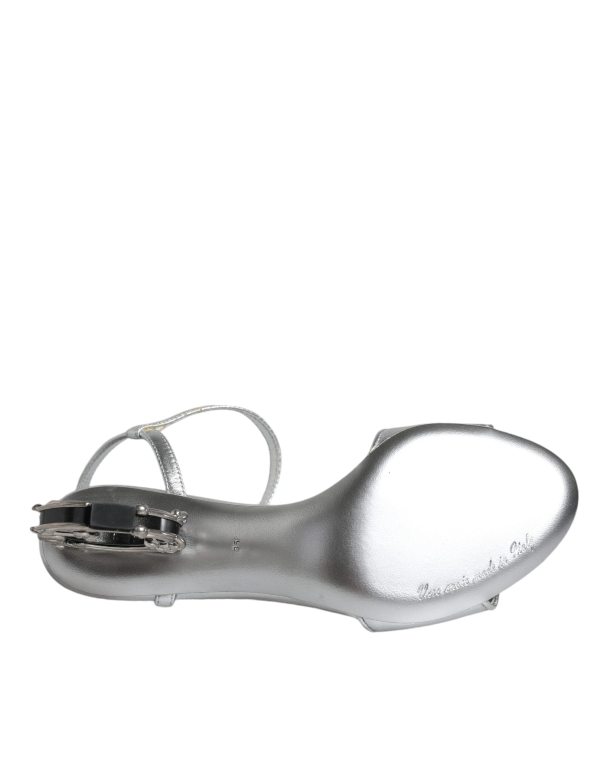 Silver KEIRA Heels Ankle Strap Sandals Shoes - ventzia