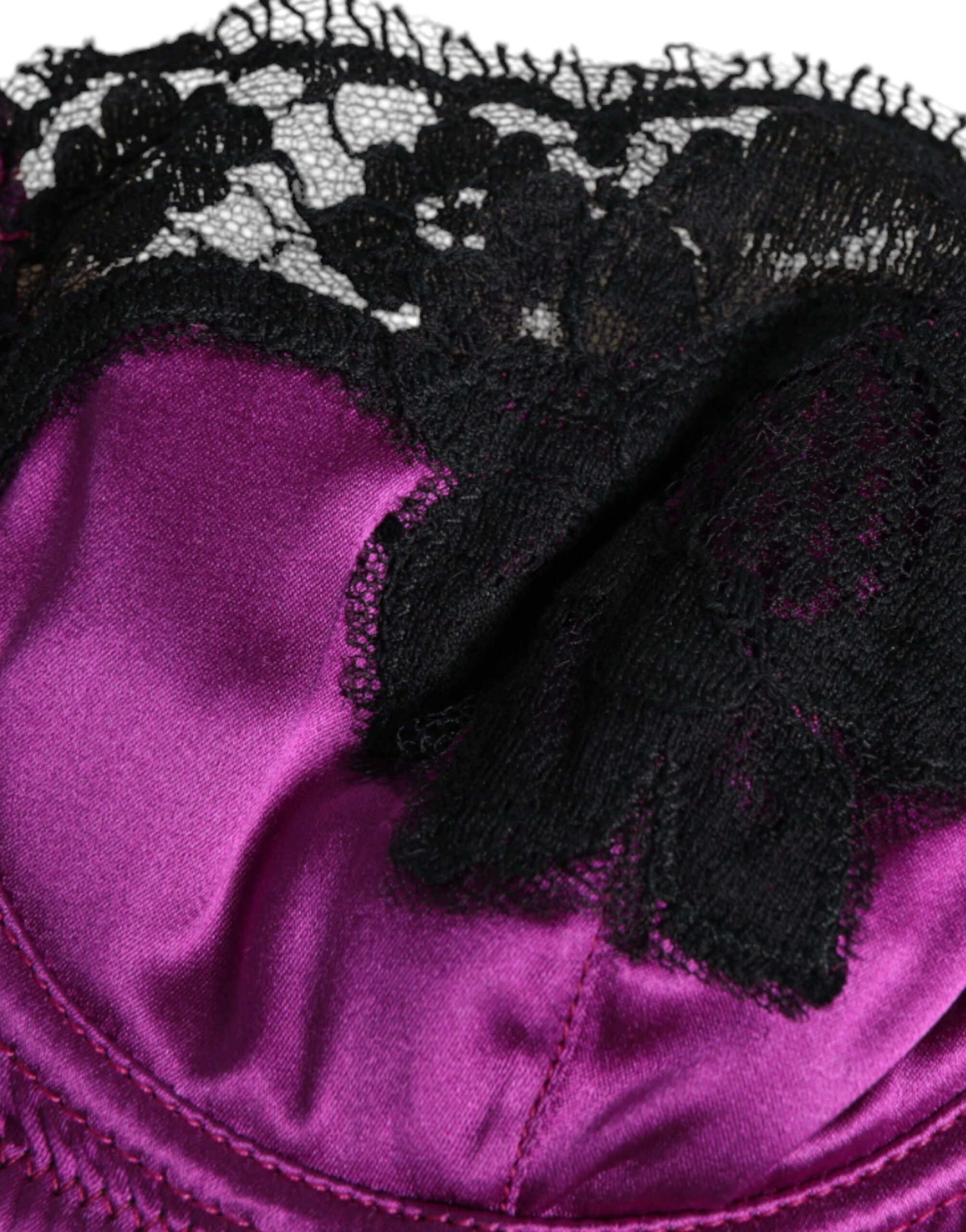 Purple Silk Underwired Balconette Bra Underwear - ventzia