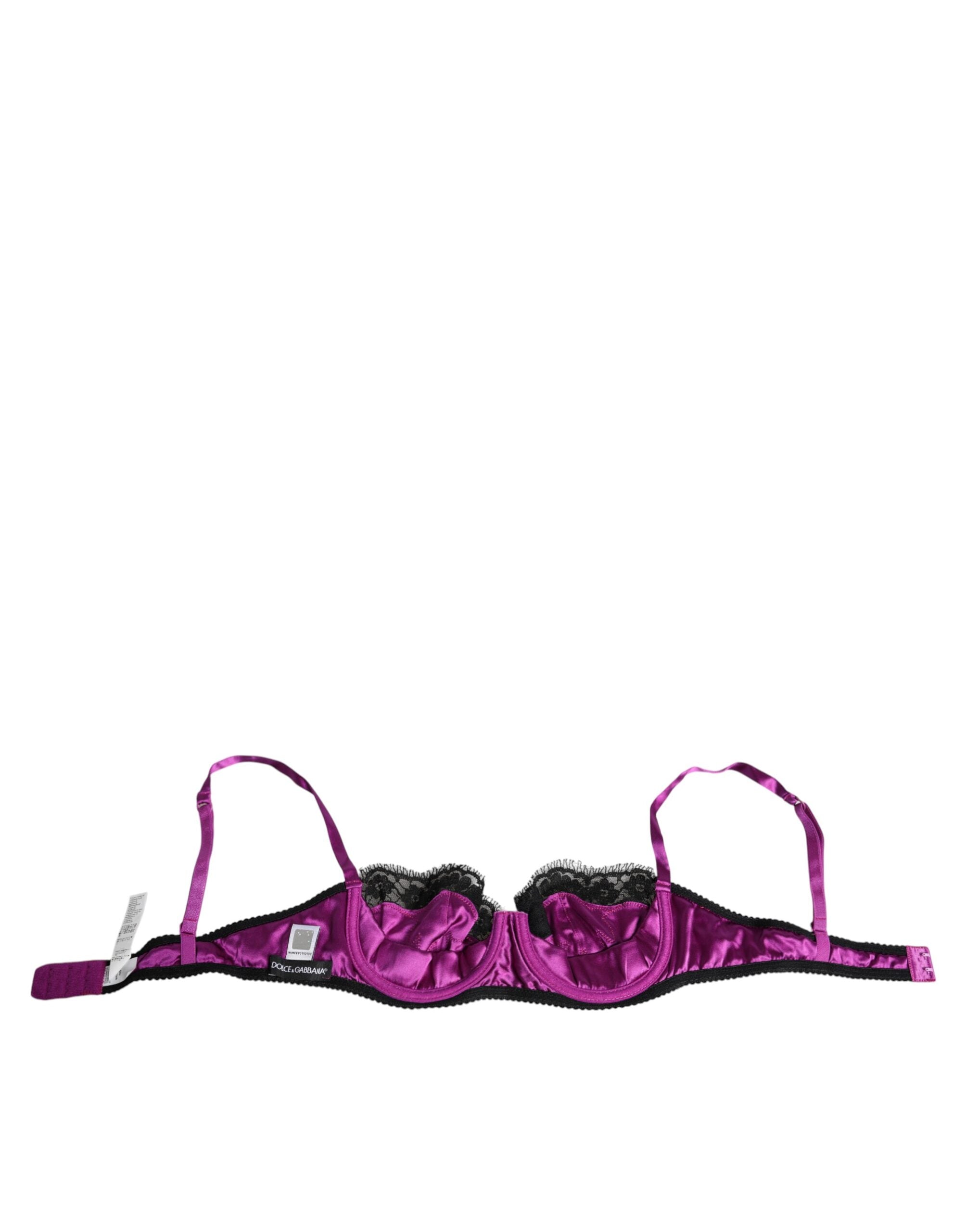 Purple Silk Underwired Balconette Bra Underwear - ventzia
