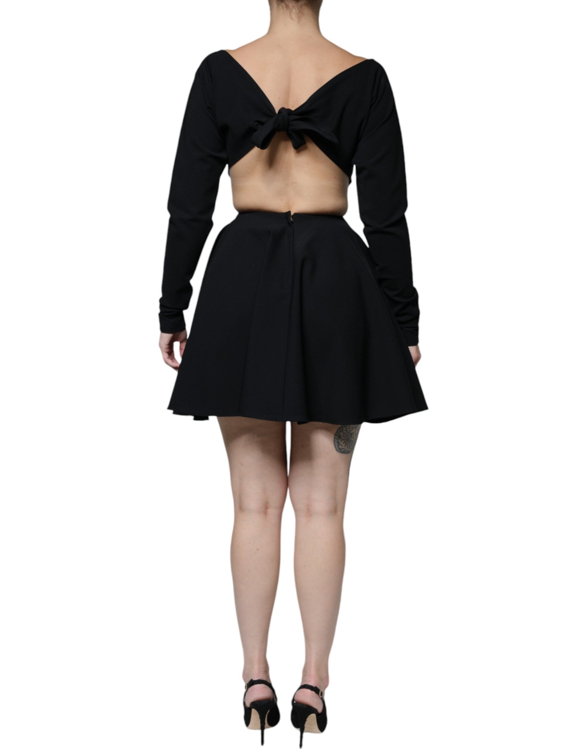 Black Viscose Cut Out A-line Long Sleeves Mini Dress - ventzia