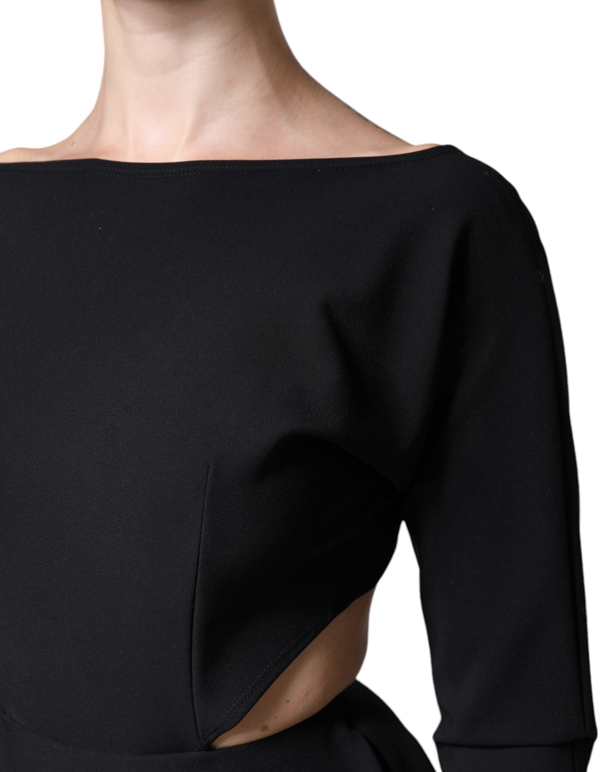 Black Viscose Cut Out A-line Long Sleeves Mini Dress - ventzia