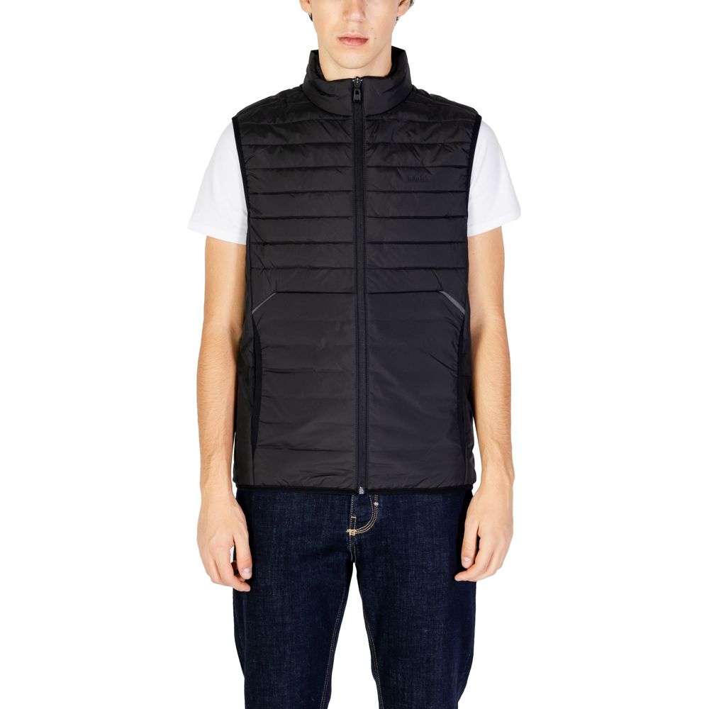 Black Polyester Sleveless Jacket - ventzia