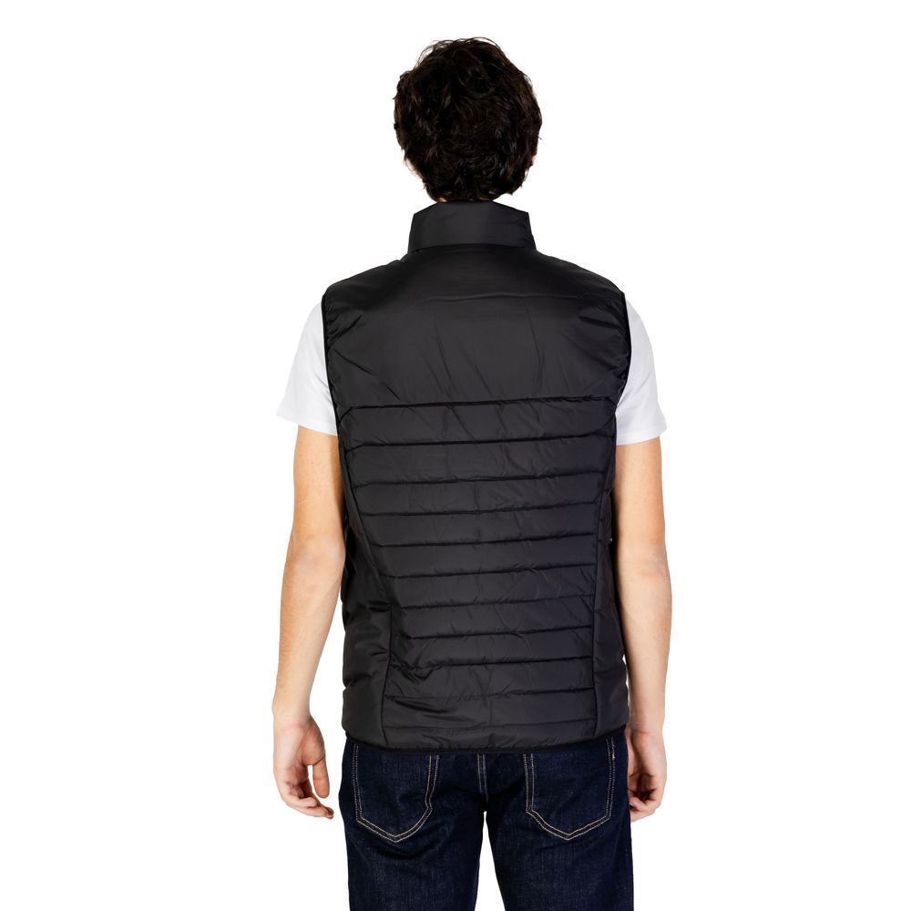 Black Polyester Sleveless Jacket - ventzia