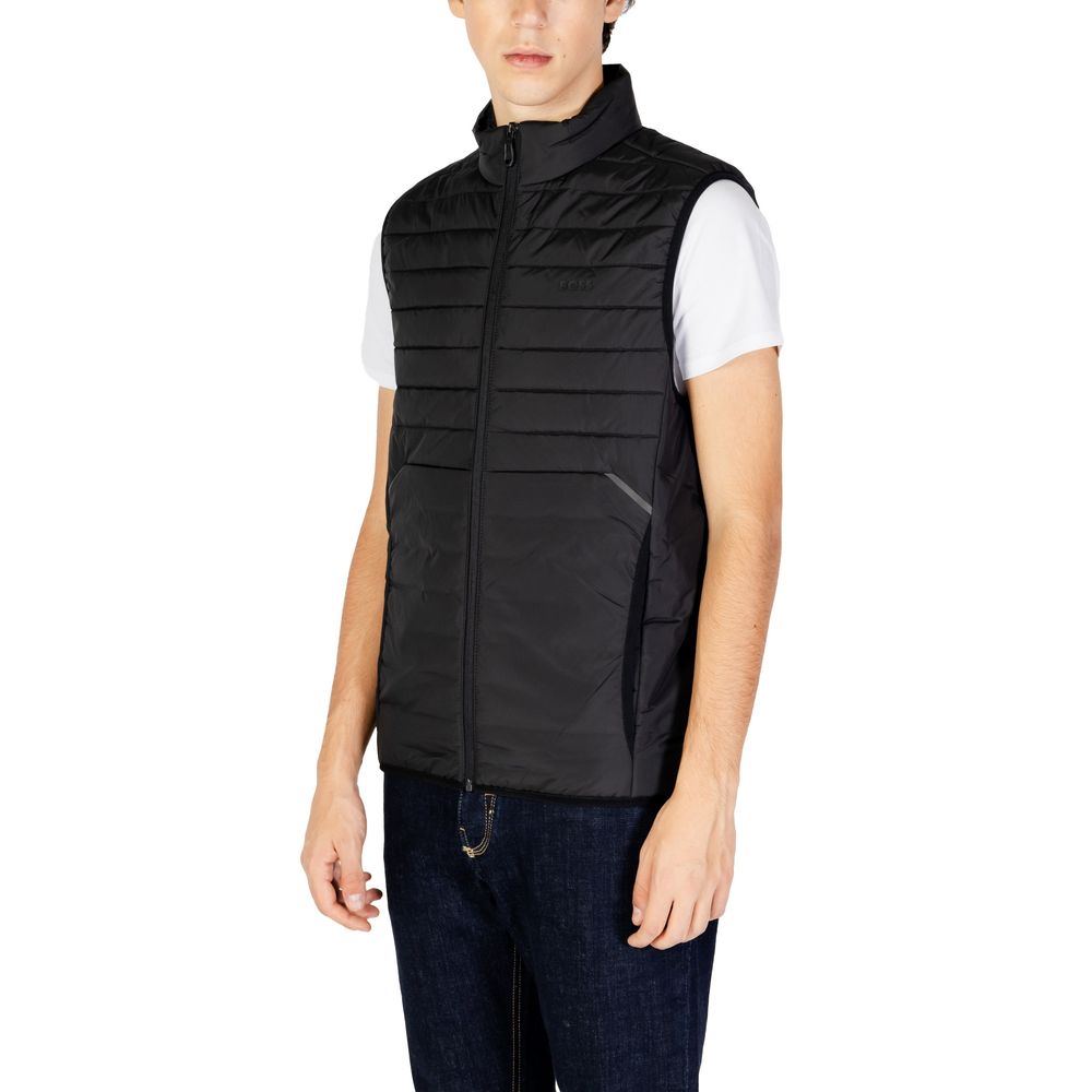 Black Polyester Sleveless Jacket - ventzia