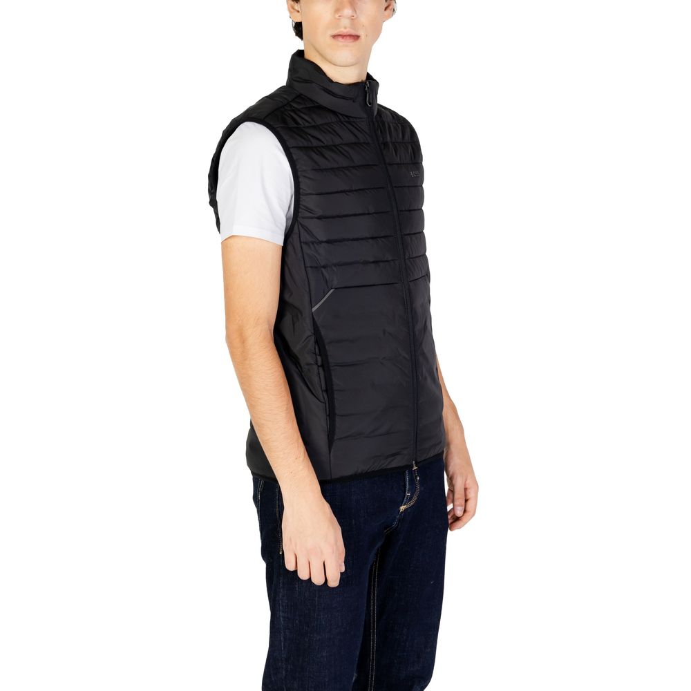 Black Polyester Sleveless Jacket - ventzia