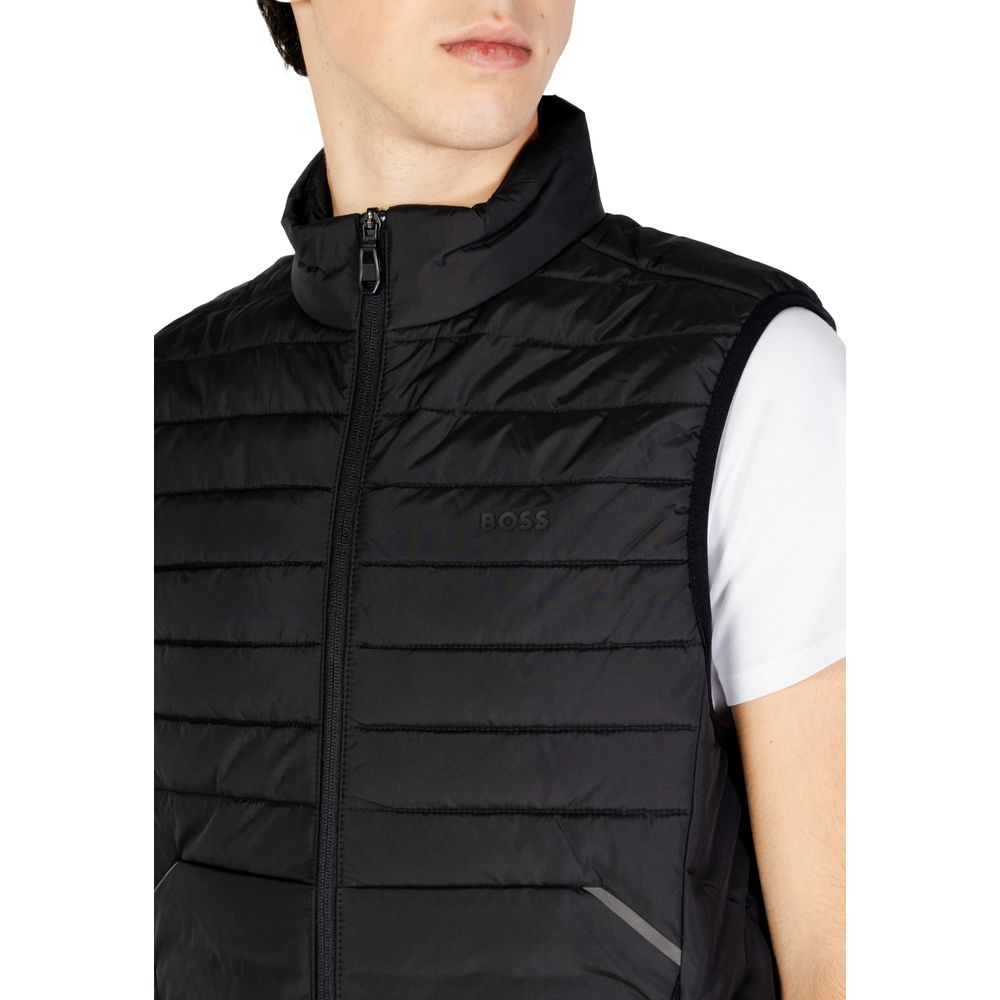 Black Polyester Sleveless Jacket - ventzia