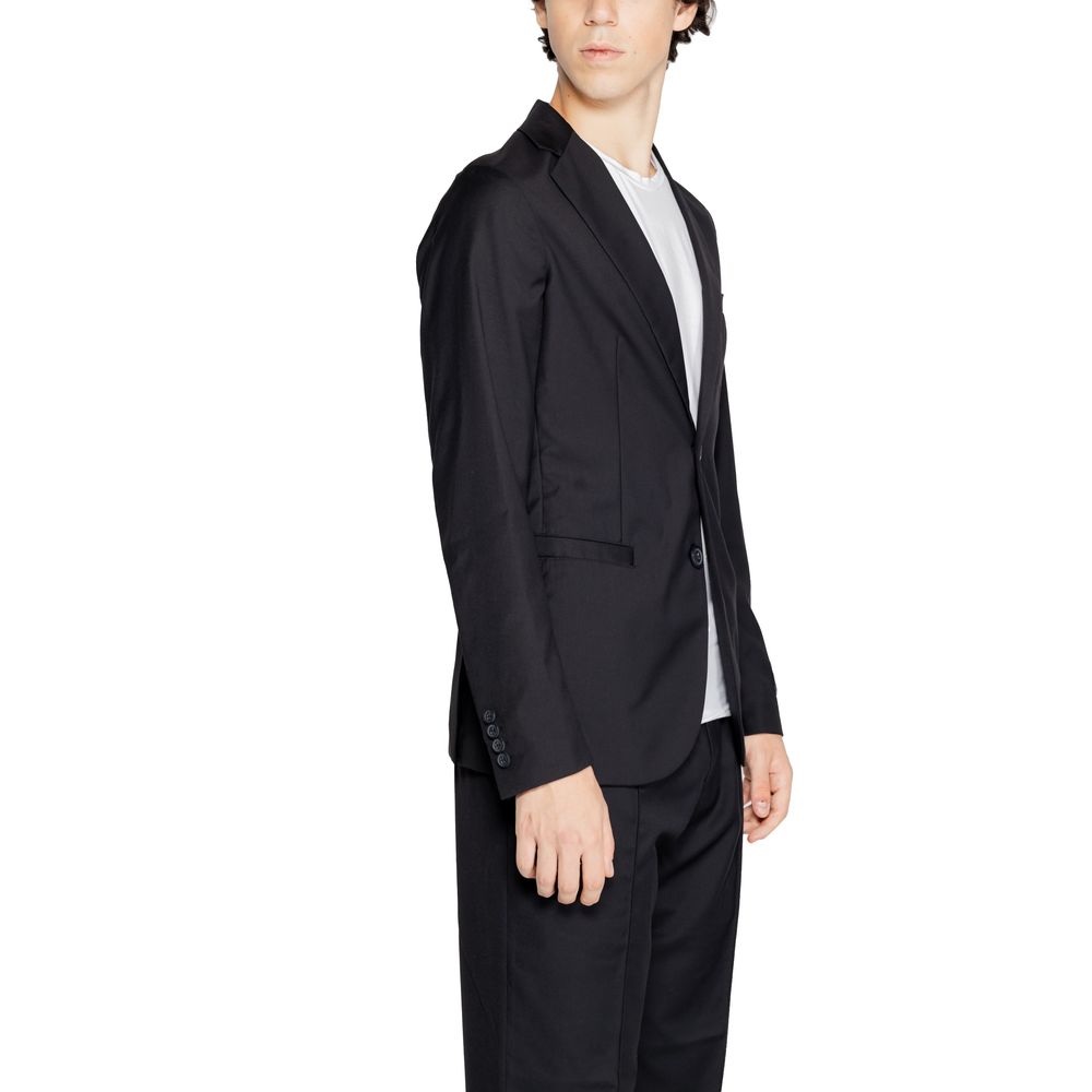 Black Polyester Blazer - ventzia