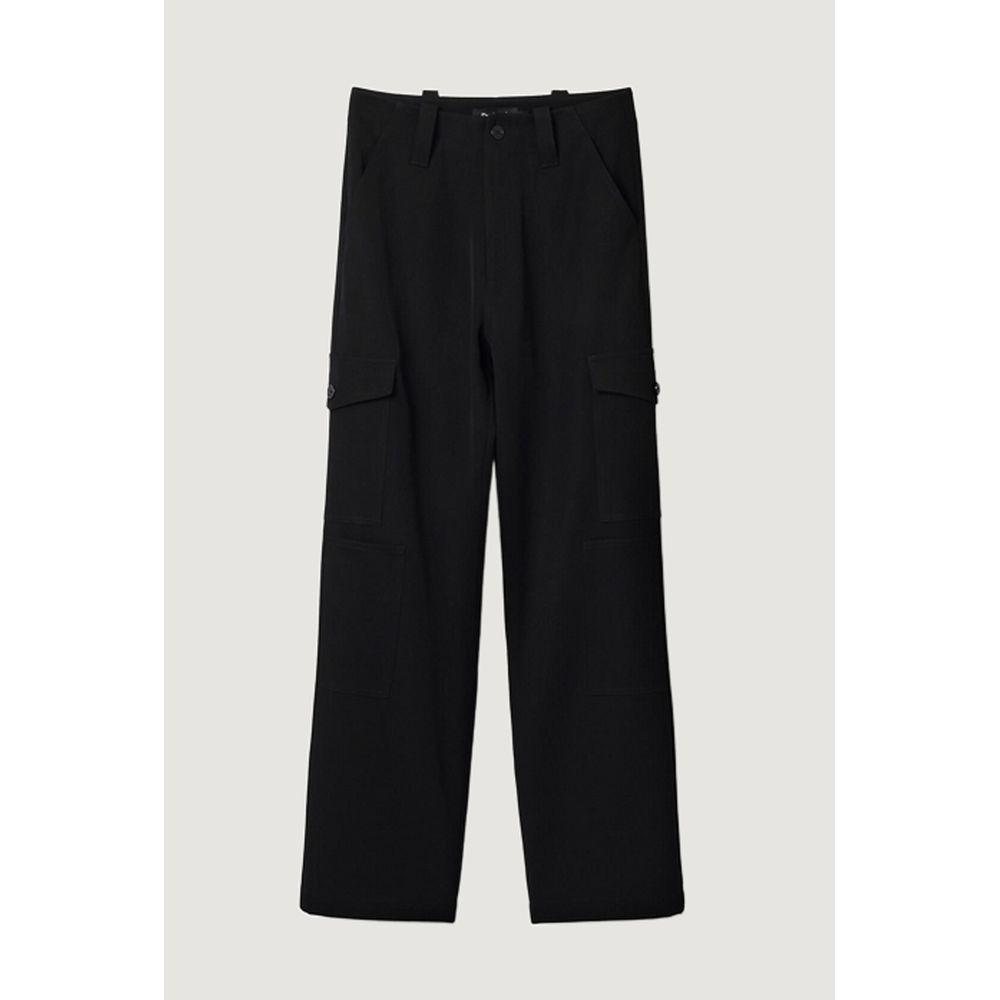 Black Polyester Cropped Pant - ventzia
