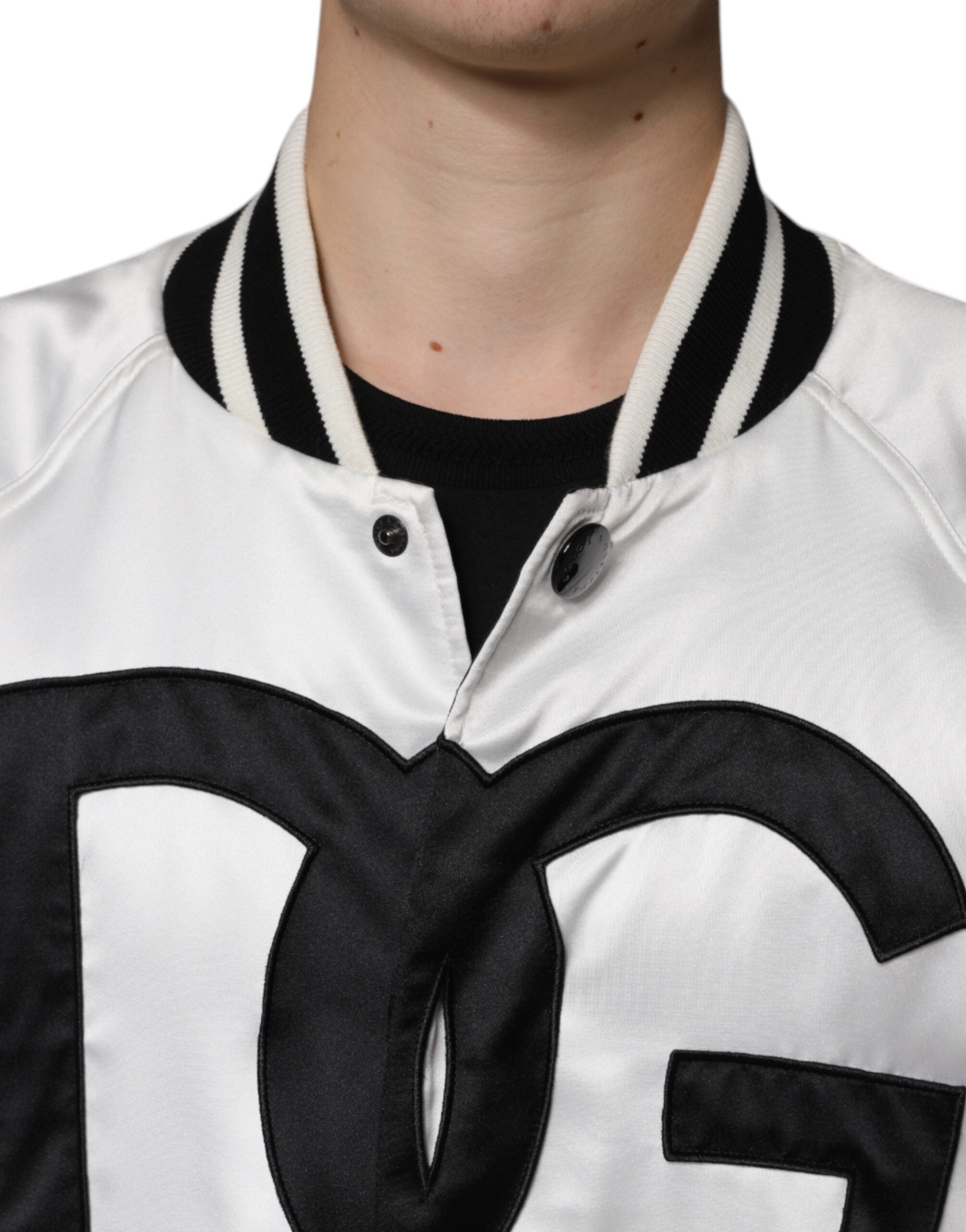 White Polyester Logo Full Zip Bomber Jacket - ventzia