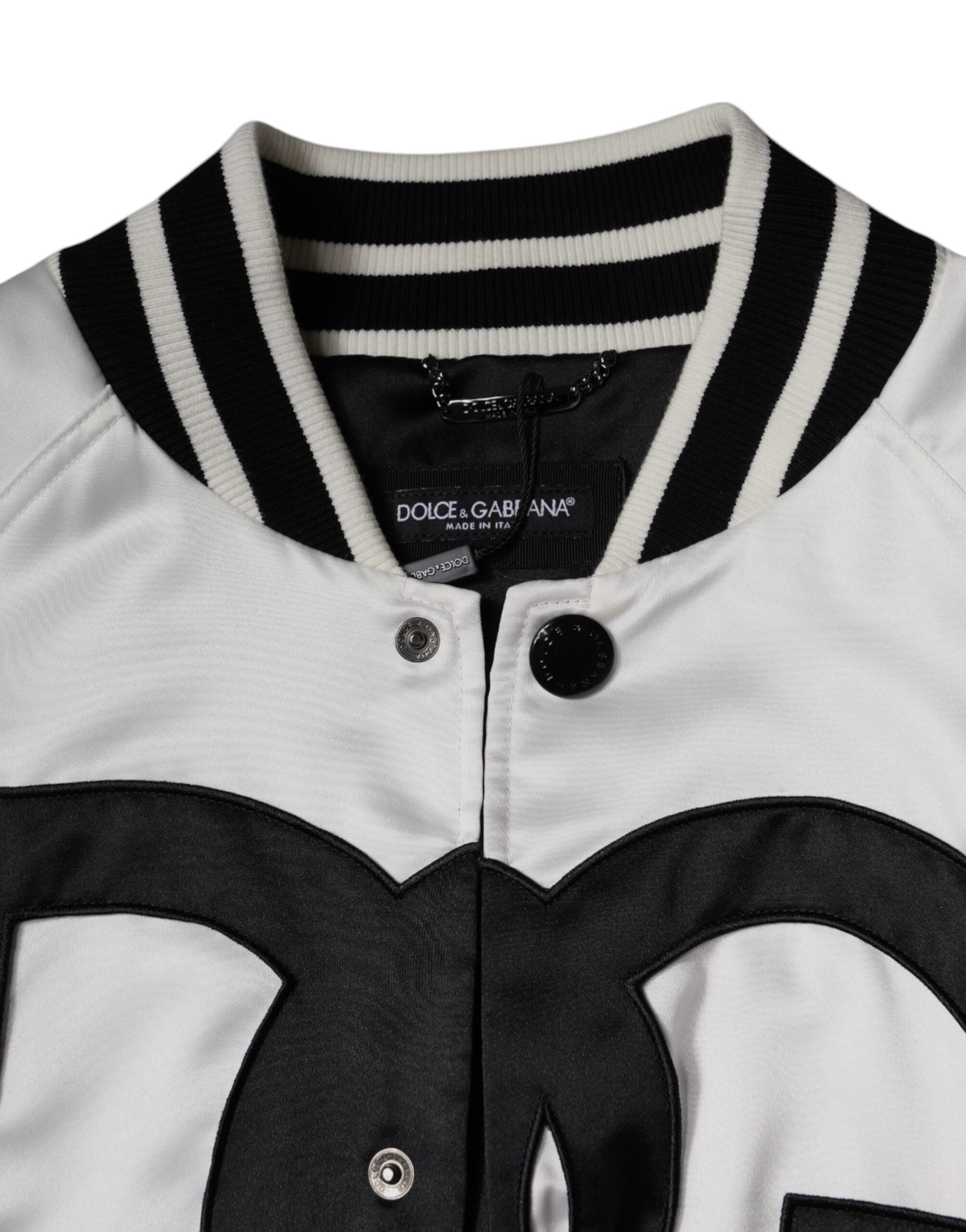 White Polyester Logo Full Zip Bomber Jacket - ventzia