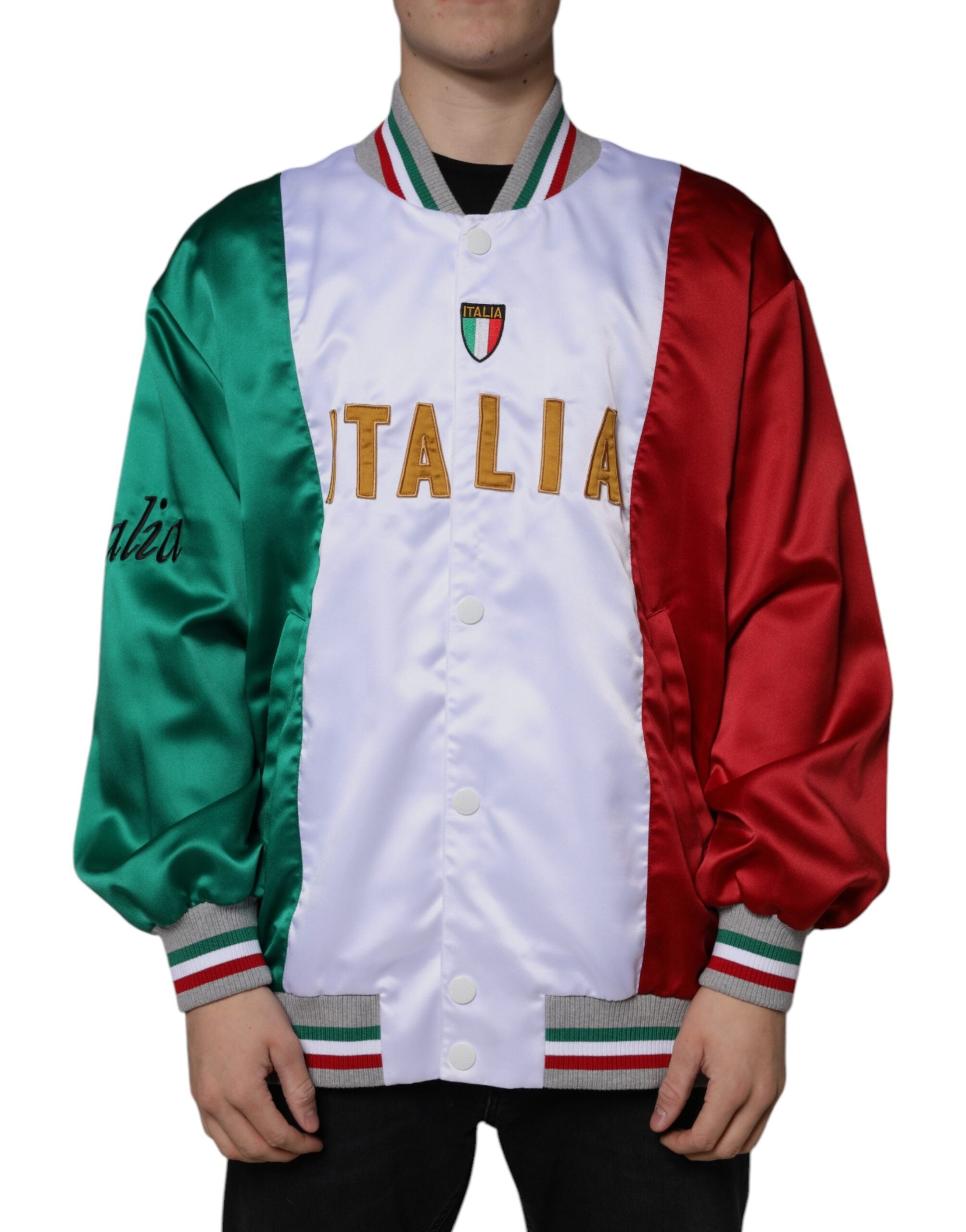 Multicolor Italia Button Down Bomber Jacket - ventzia