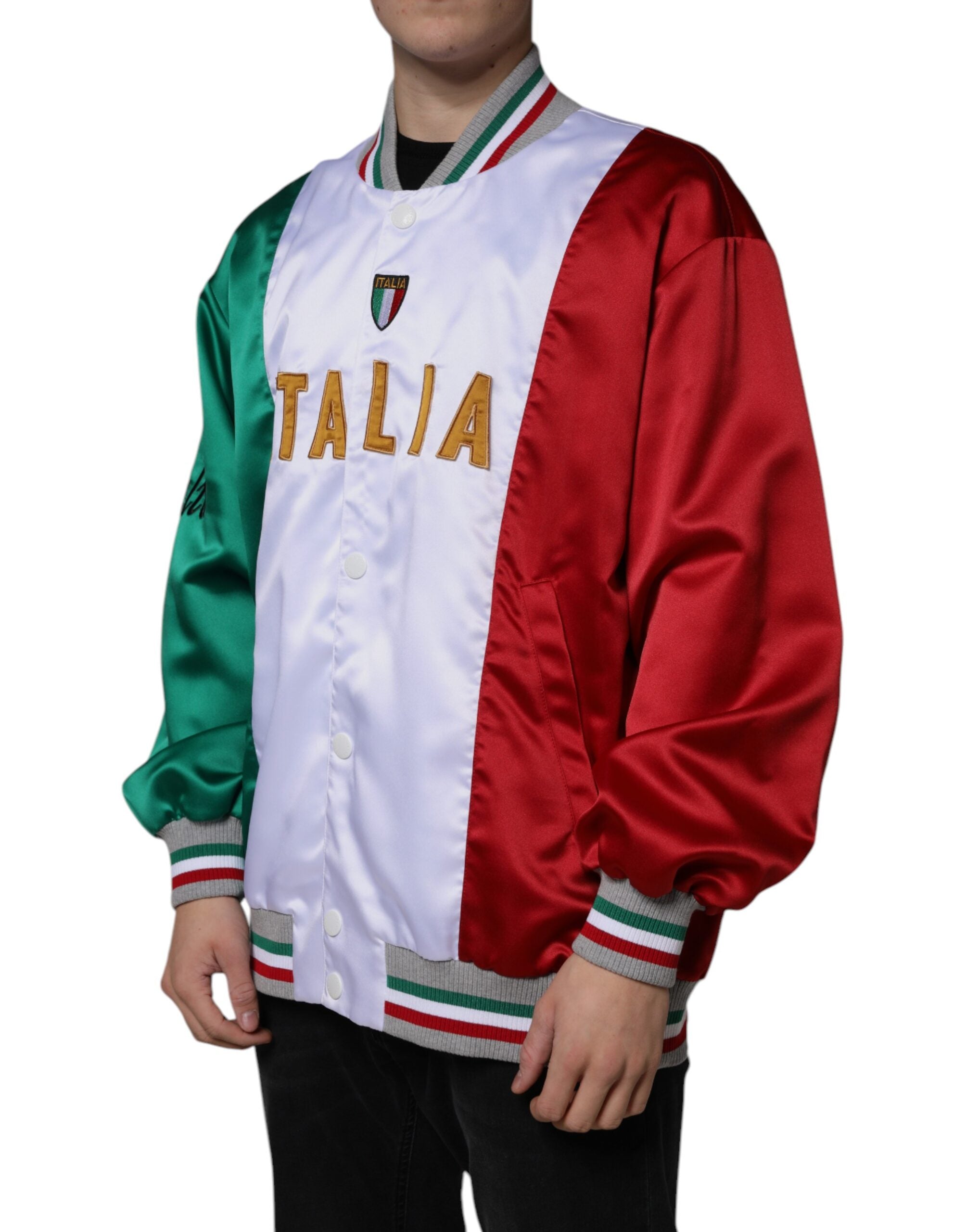 Multicolor Italia Button Down Bomber Jacket - ventzia