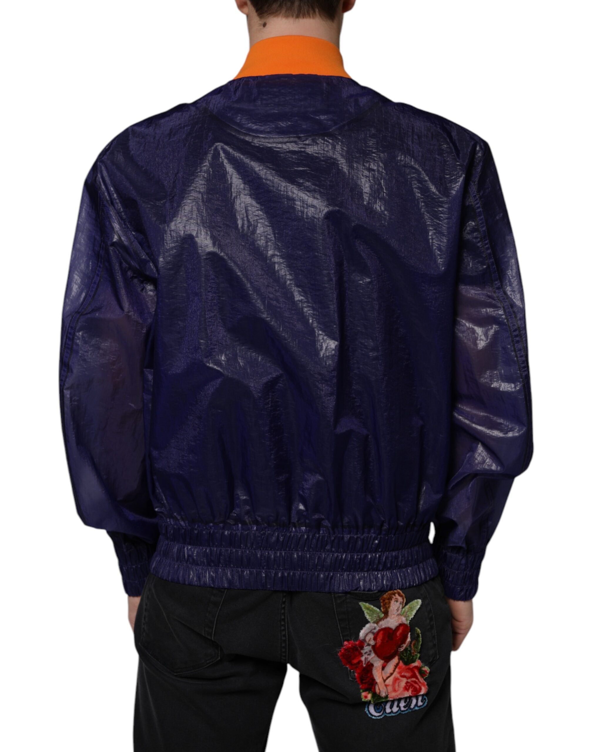 Blue Cotton Stretch Full Zip Bomber Jacket - ventzia