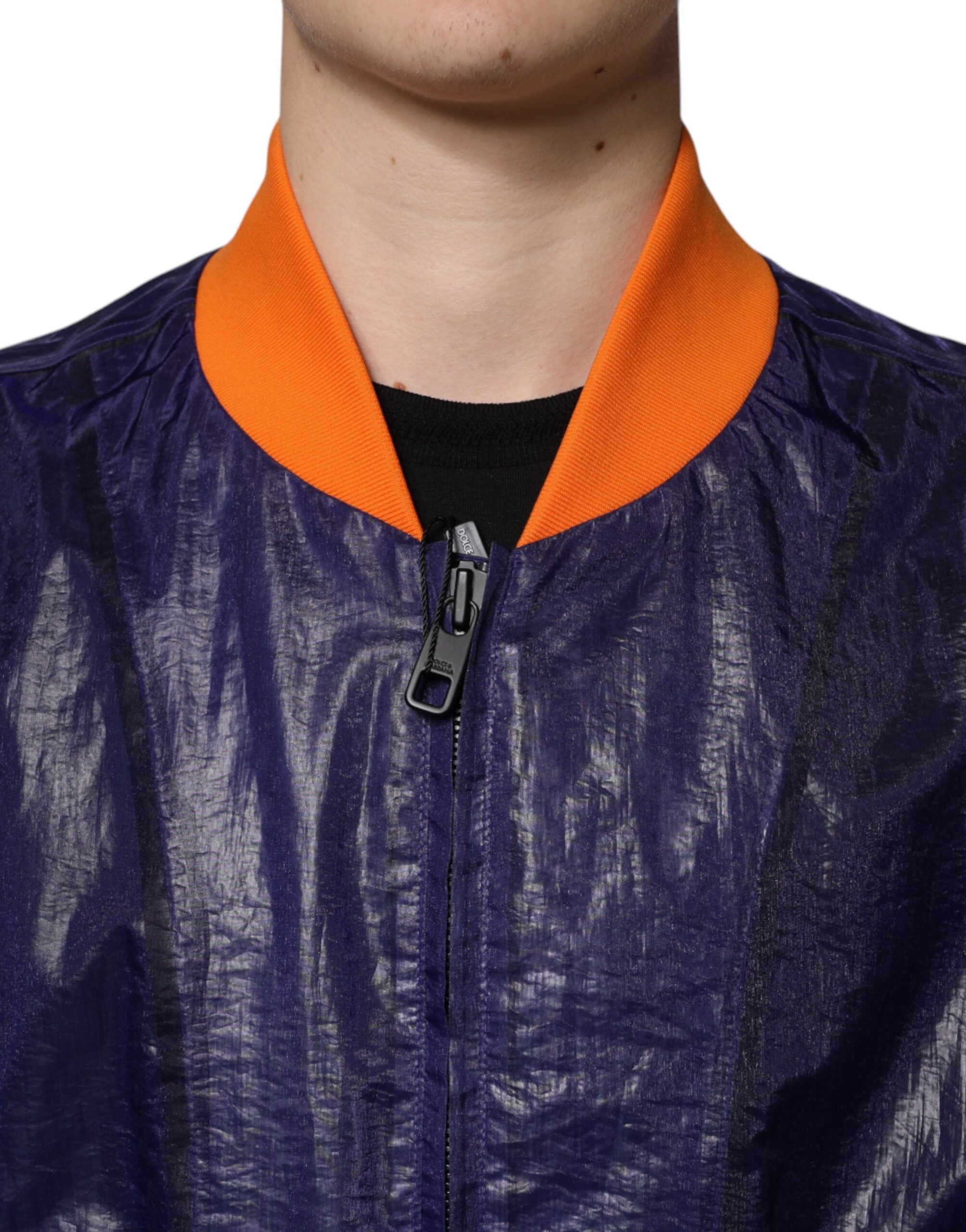 Blue Cotton Stretch Full Zip Bomber Jacket - ventzia