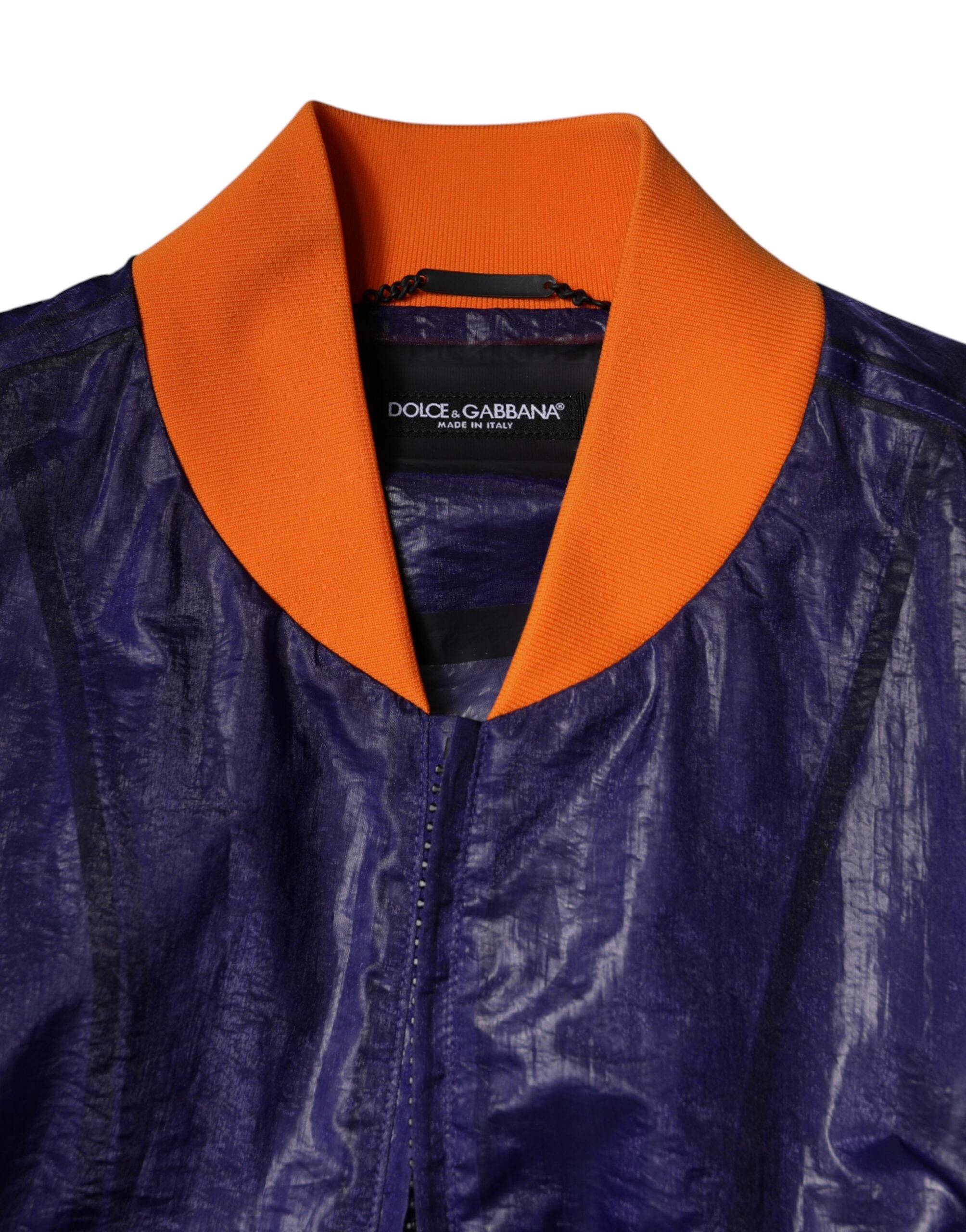 Blue Cotton Stretch Full Zip Bomber Jacket - ventzia