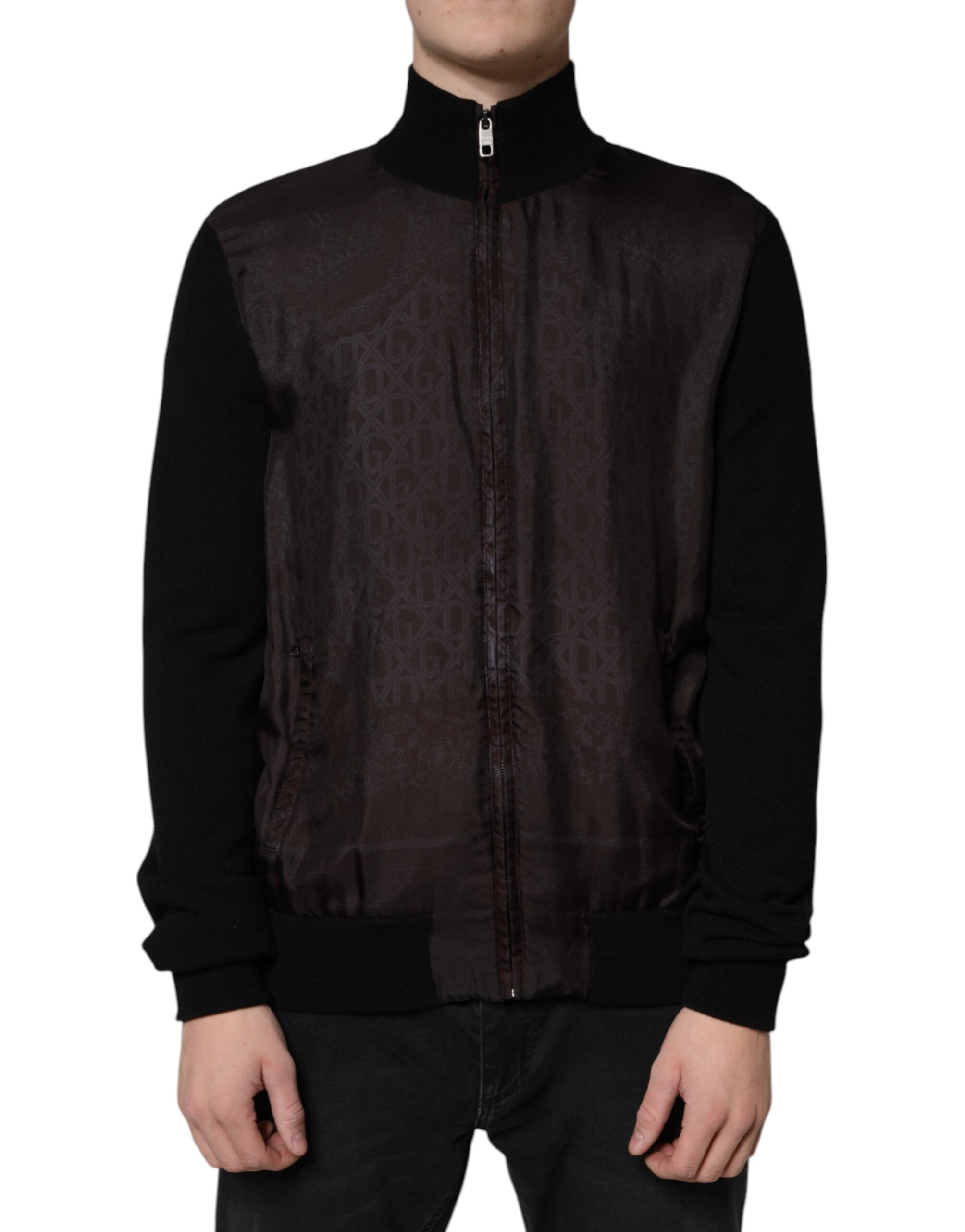Black Logo Monogram Full Zip Bomber Jacket - ventzia