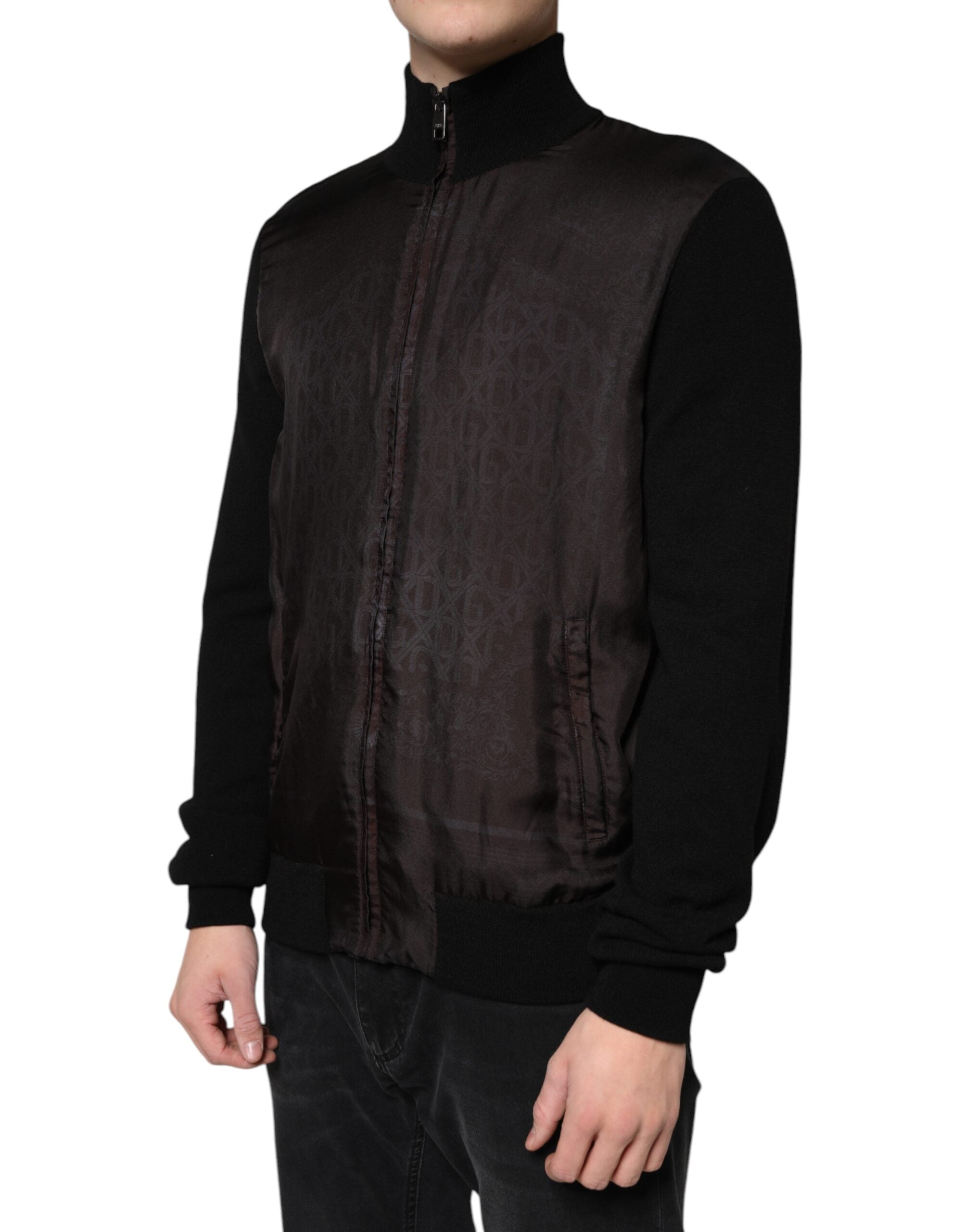 Black Logo Monogram Full Zip Bomber Jacket - ventzia