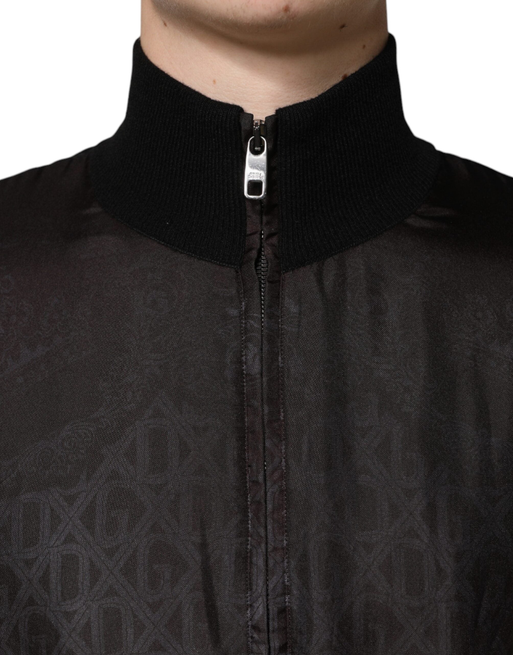 Black Logo Monogram Full Zip Bomber Jacket - ventzia
