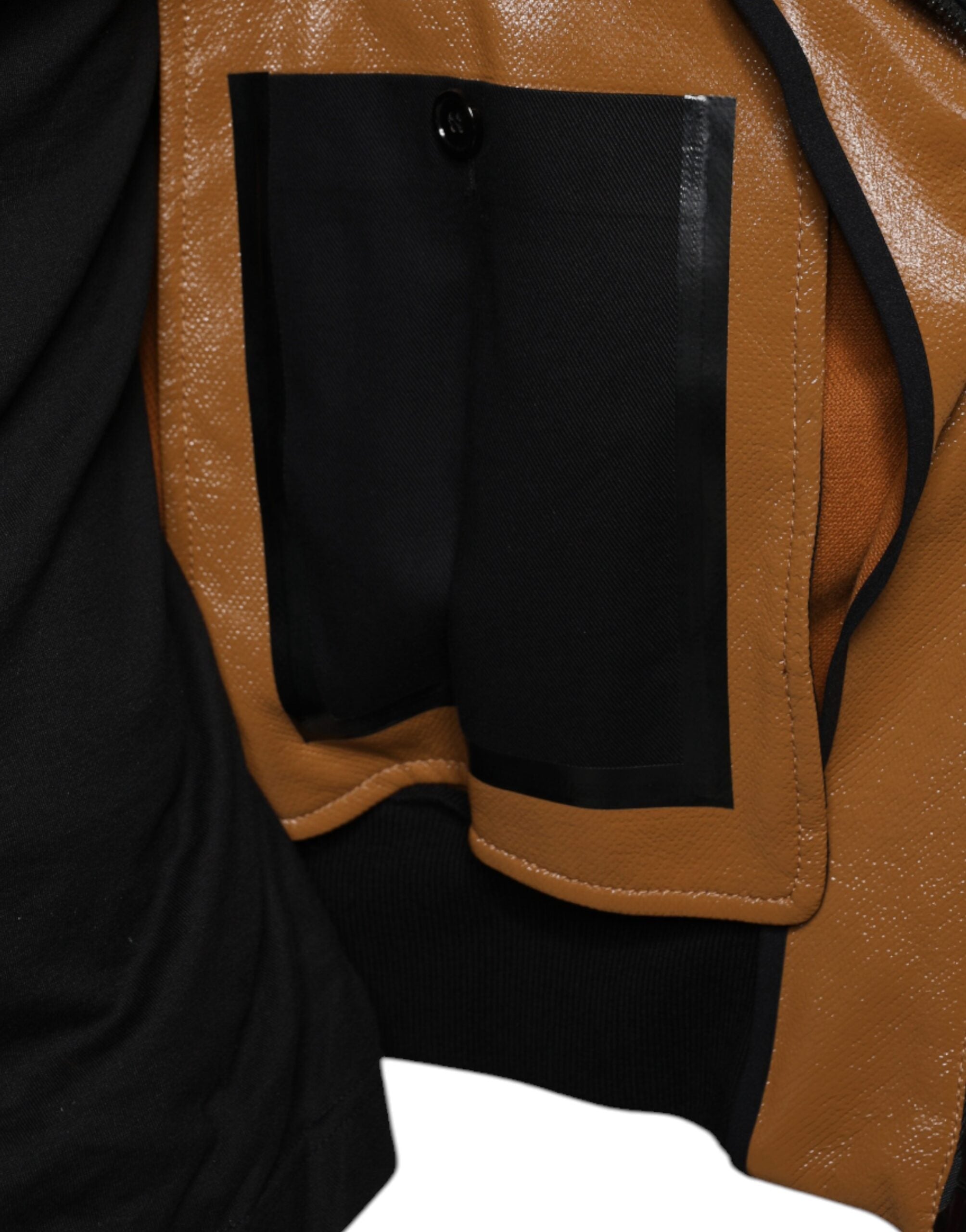 Brown Leather Full Zip Men Bomber Jacket - ventzia