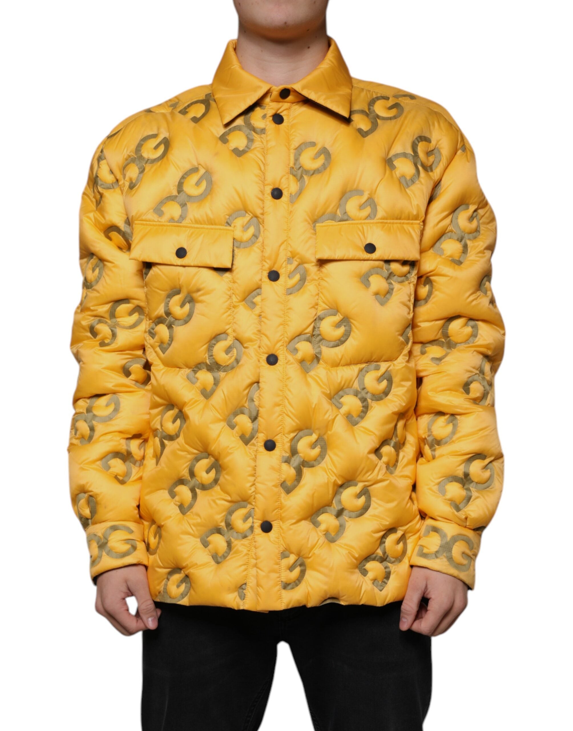 Yellow Logo Padded Buttoned Blouson Jacket - ventzia