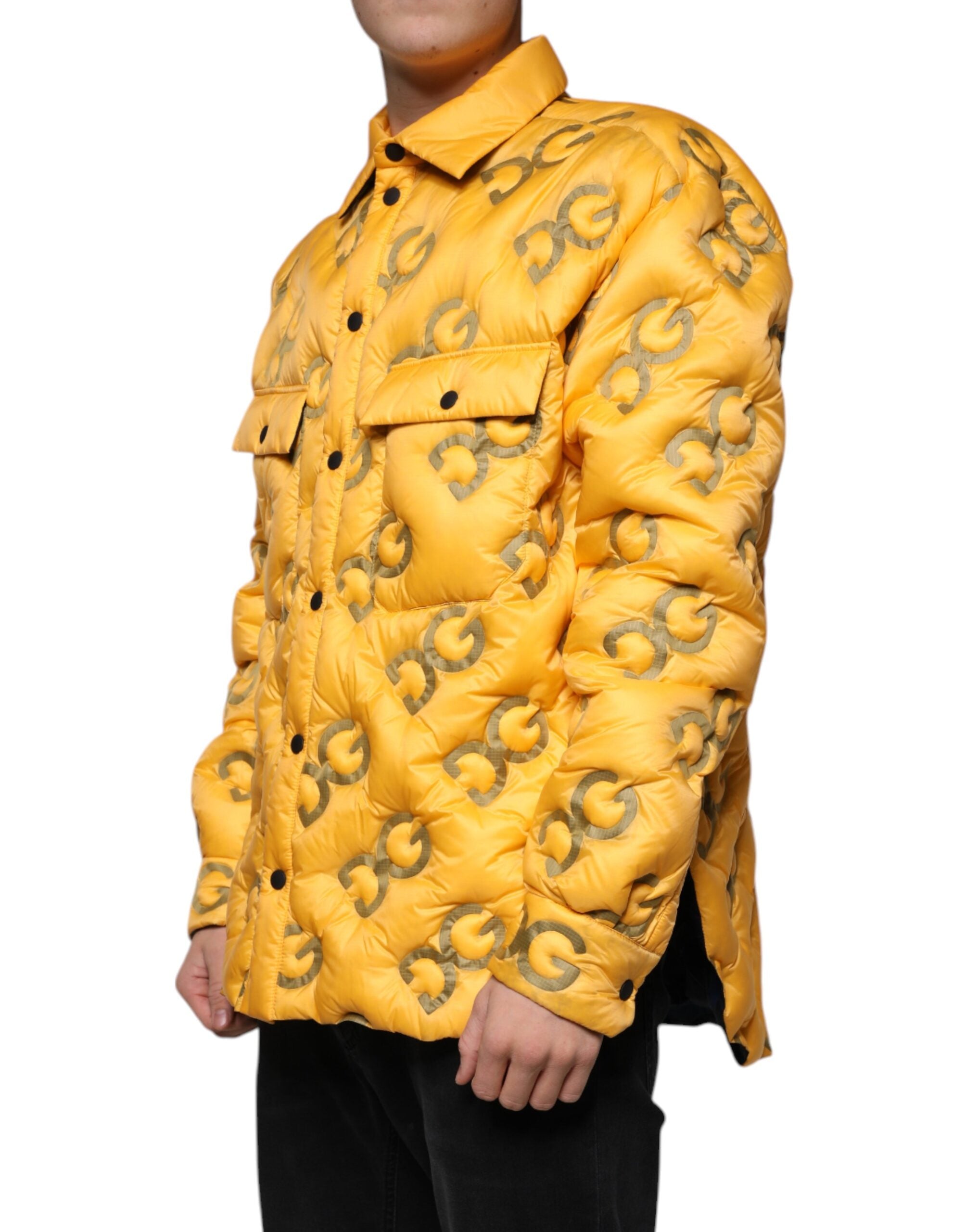 Yellow Logo Padded Buttoned Blouson Jacket - ventzia