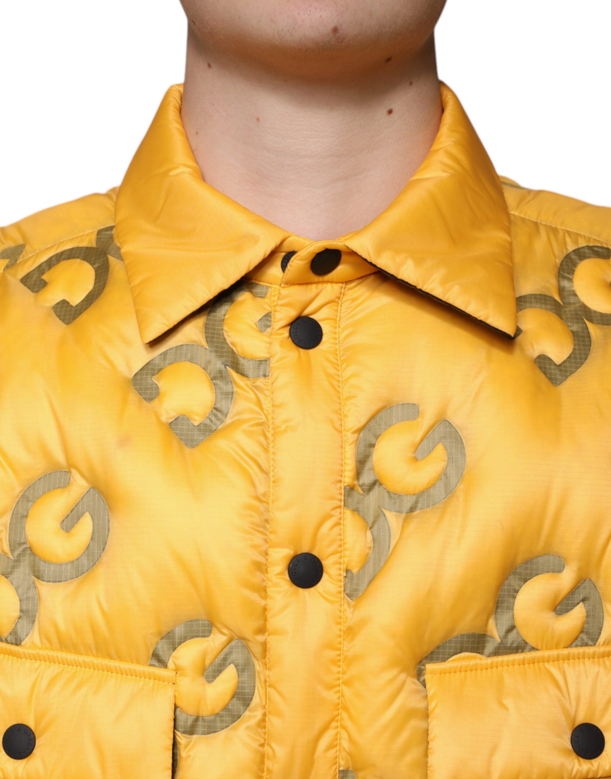Yellow Logo Padded Buttoned Blouson Jacket - ventzia