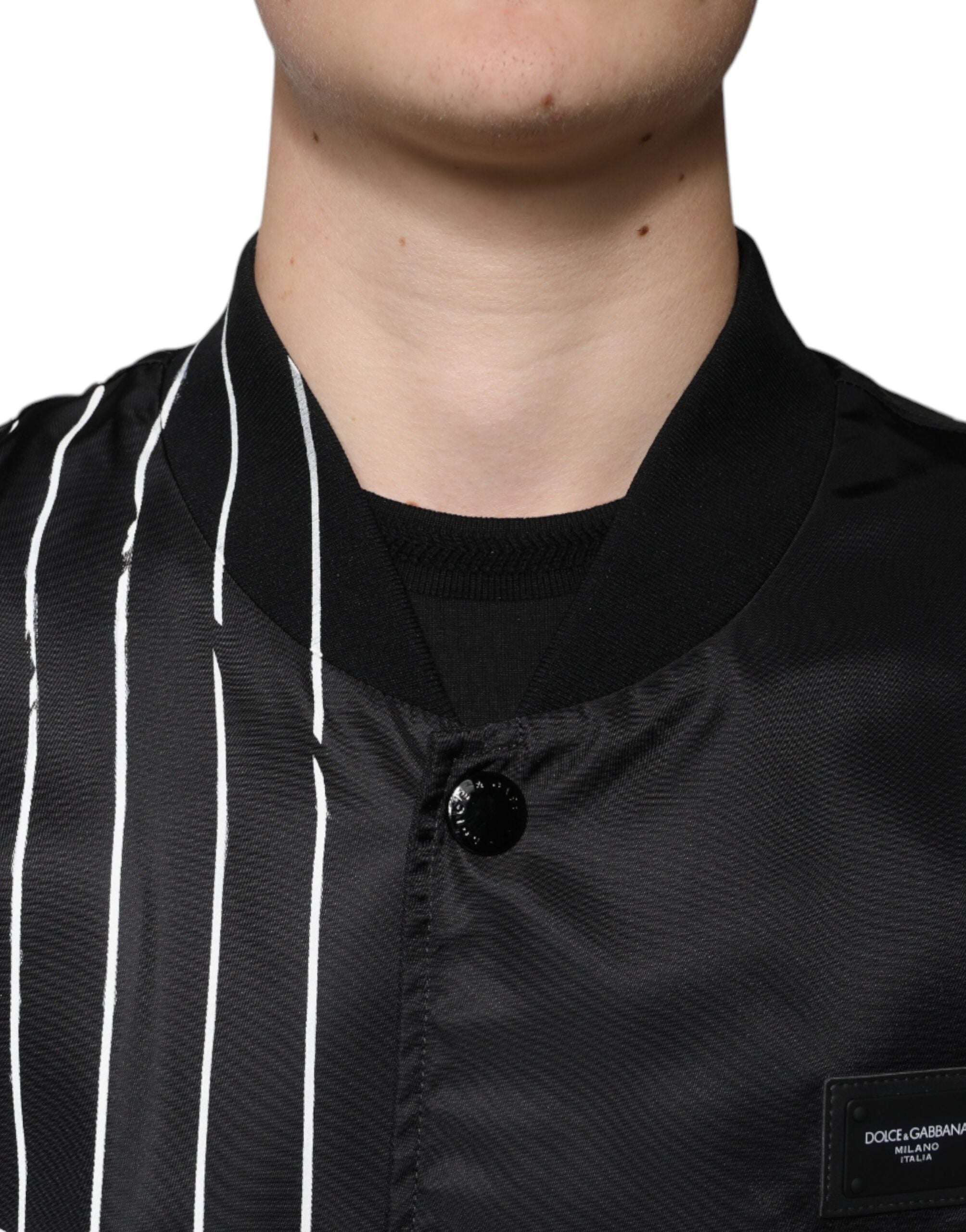 Black Polka Dot Stripe Nylon Bomber Jacket - ventzia
