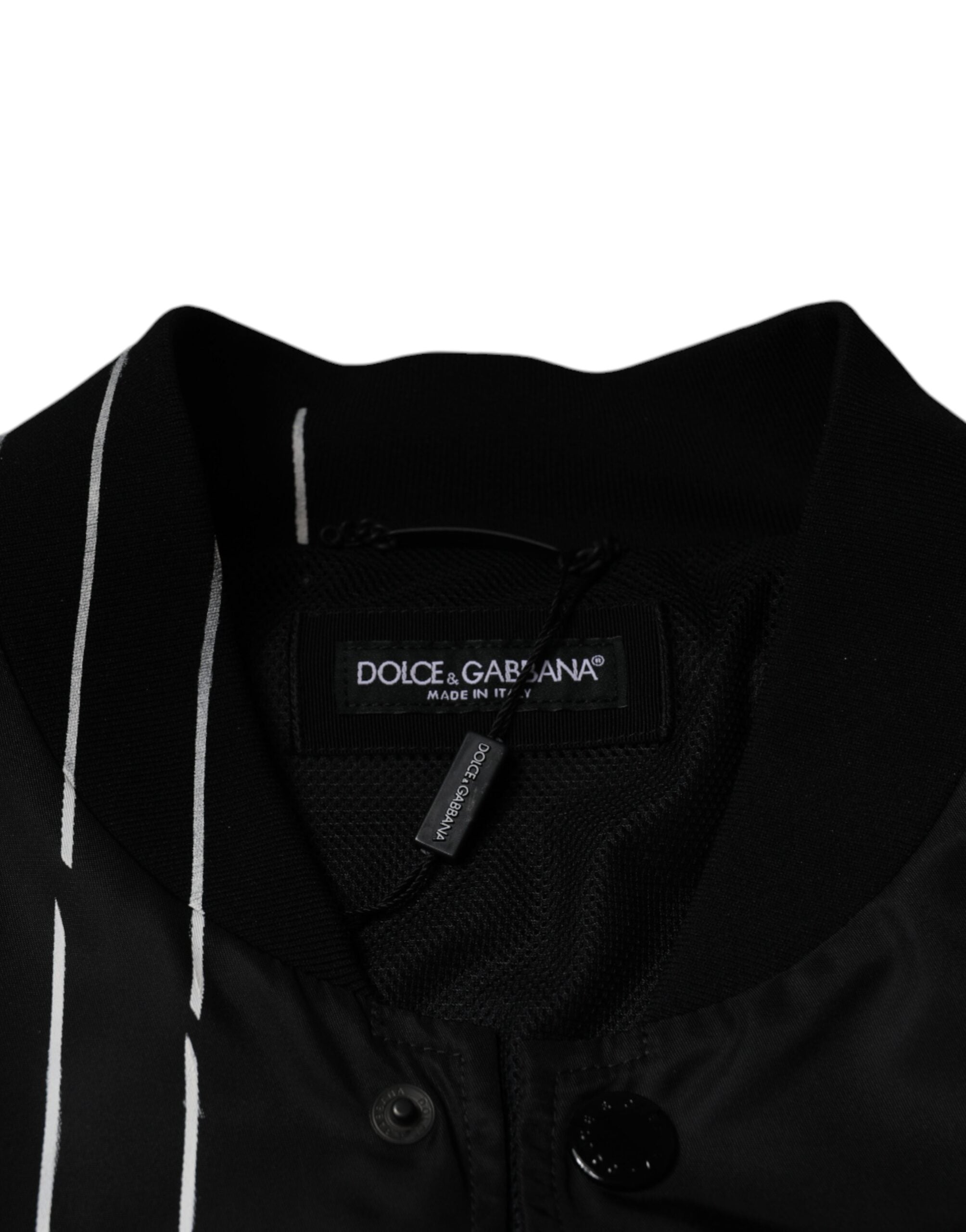 Black Polka Dot Stripe Nylon Bomber Jacket - ventzia