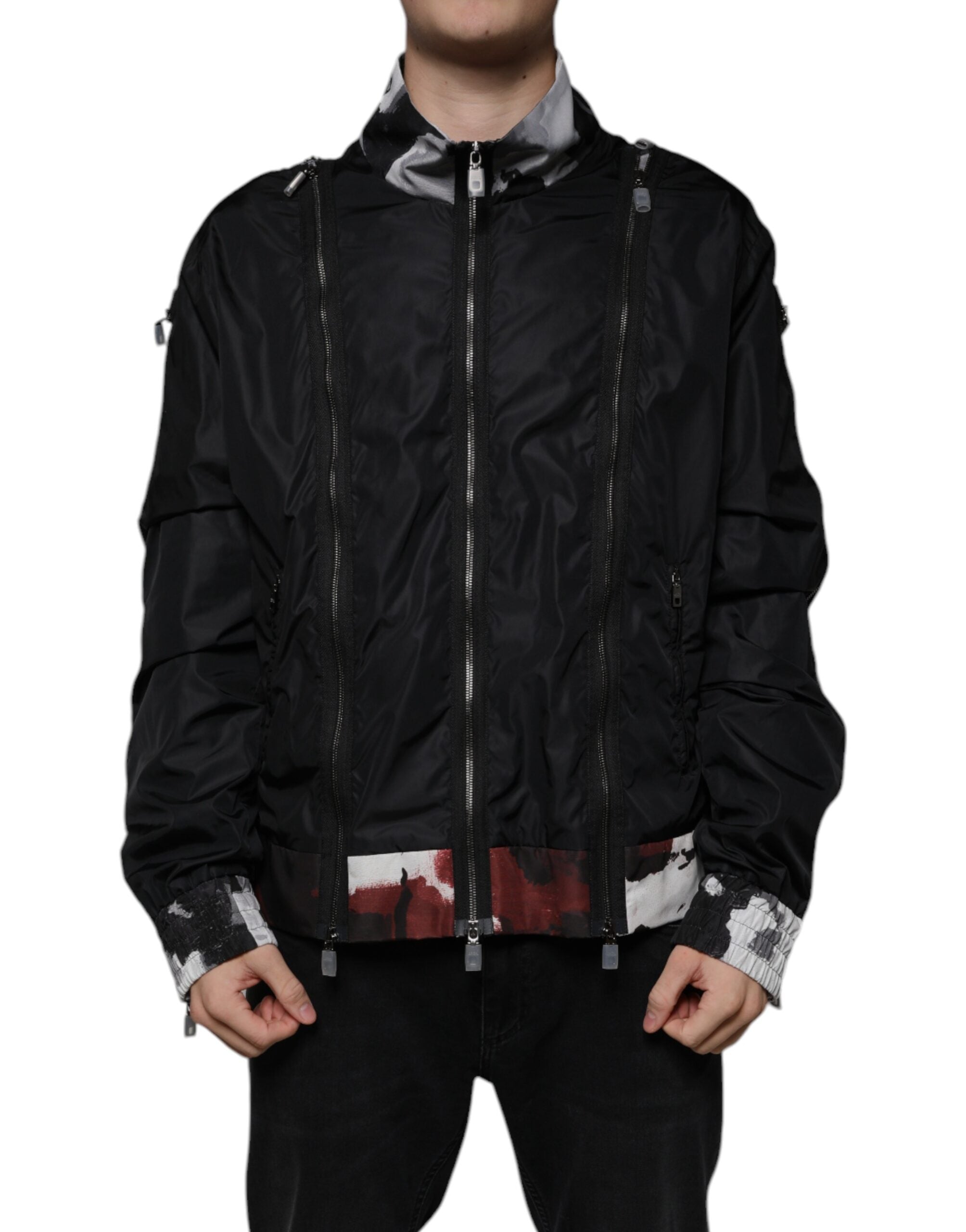 Black Nylon Full Zip Men Bomber Jacket - ventzia