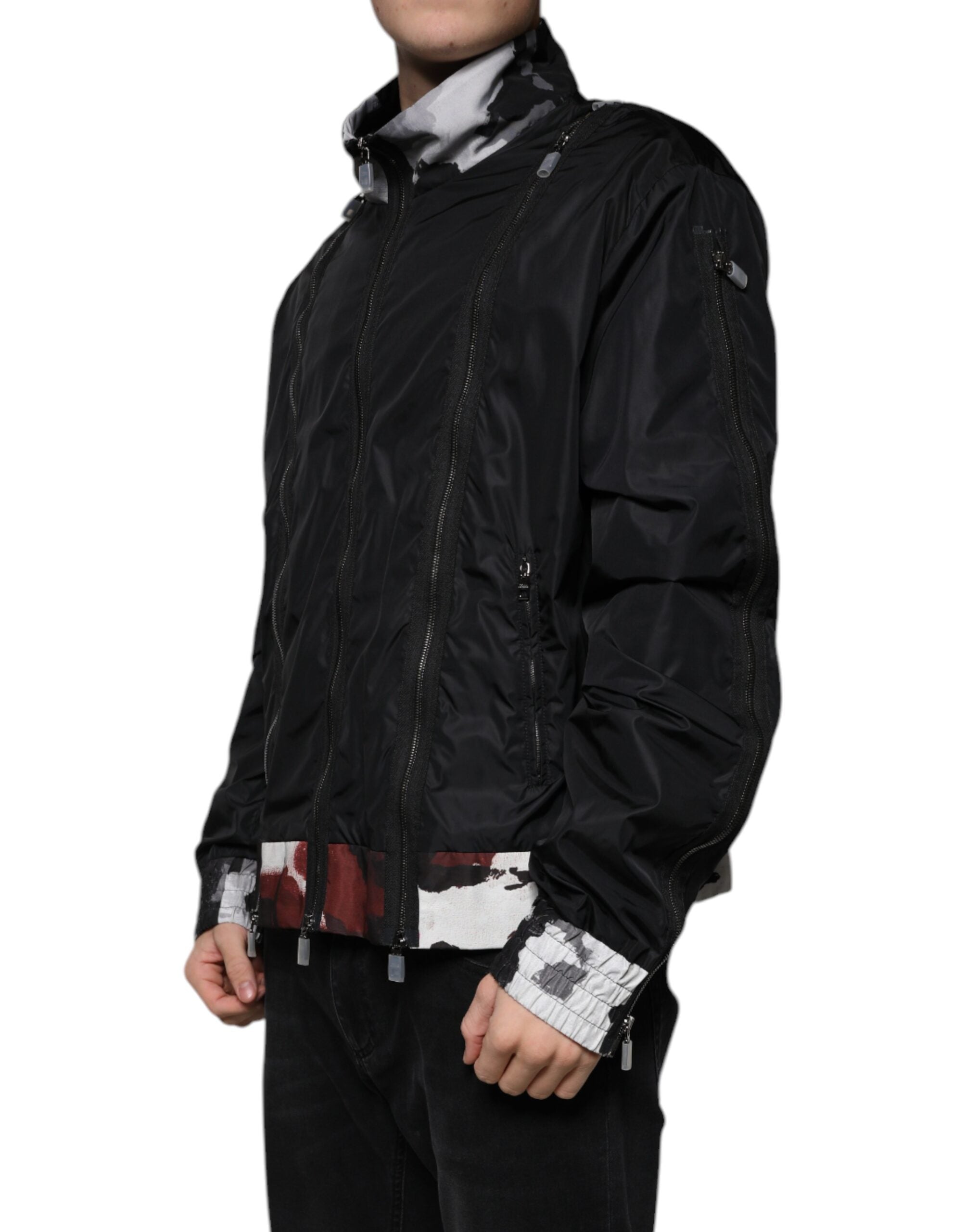 Black Nylon Full Zip Men Bomber Jacket - ventzia