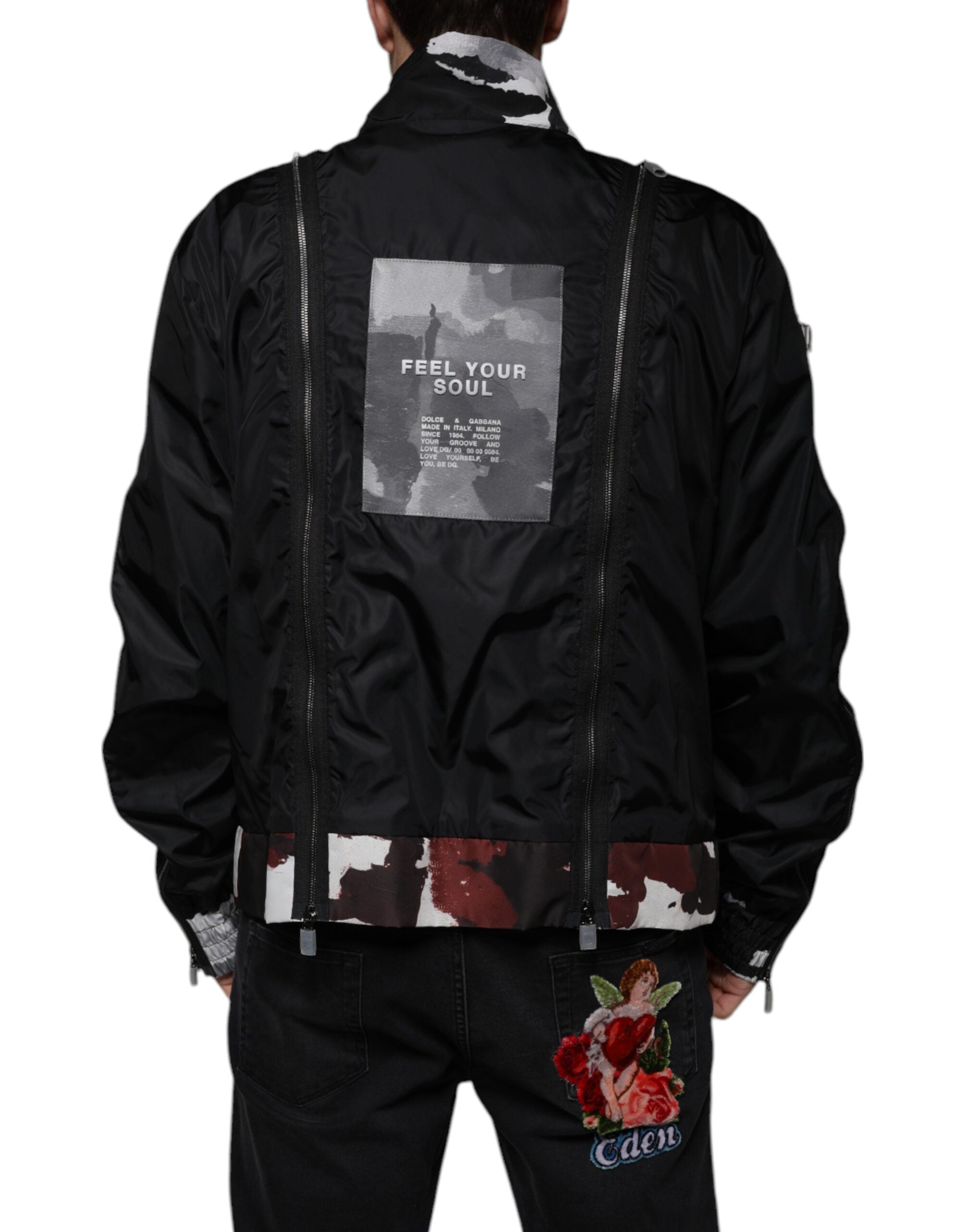 Black Nylon Full Zip Men Bomber Jacket - ventzia