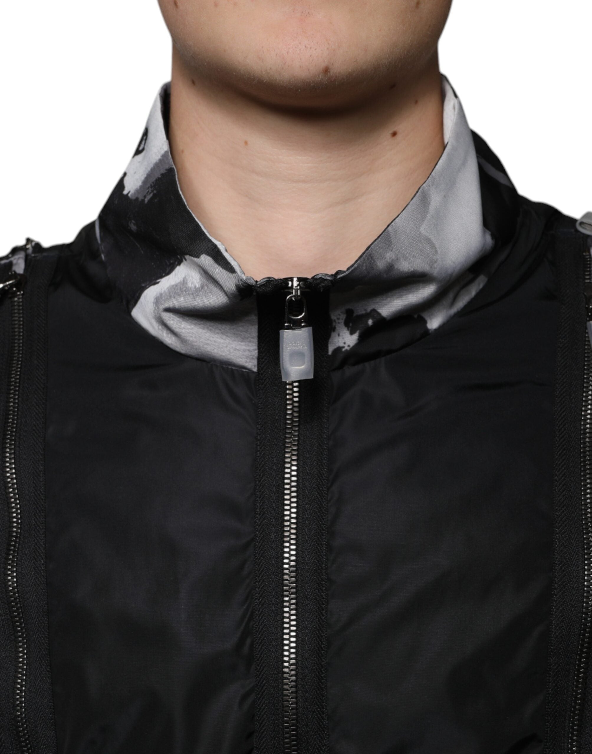 Black Nylon Full Zip Men Bomber Jacket - ventzia