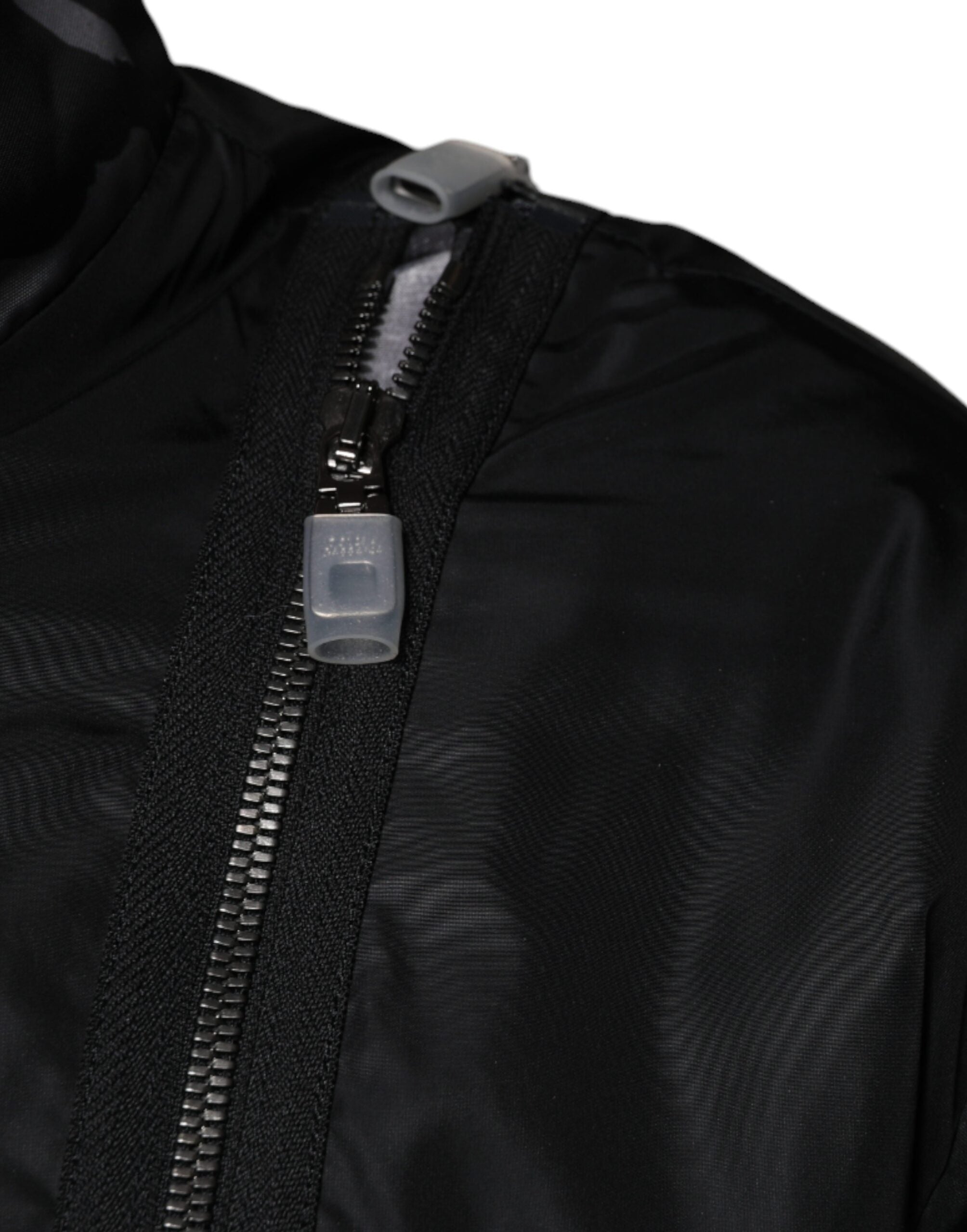 Black Nylon Full Zip Men Bomber Jacket - ventzia