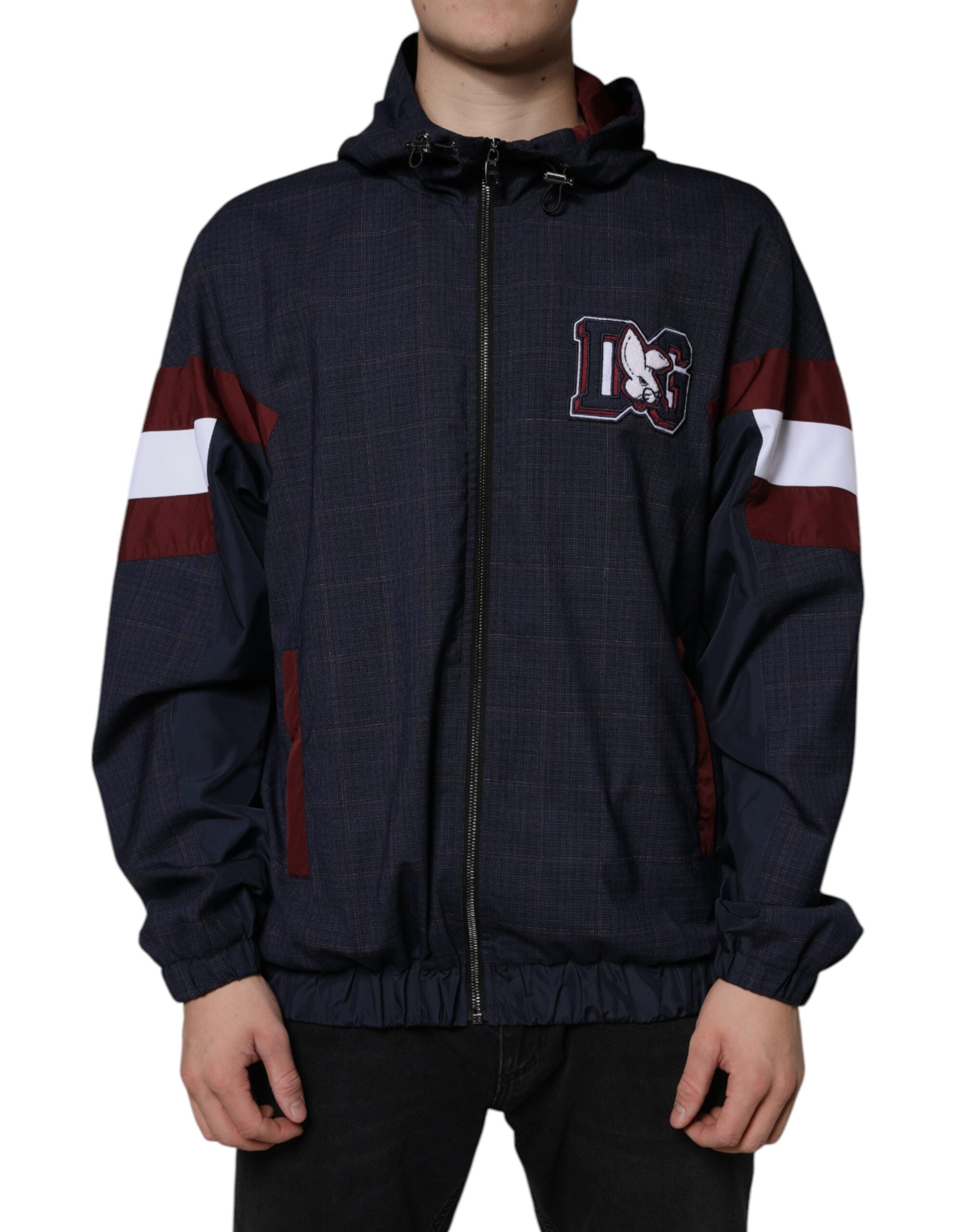 Blue Logo Full Zip Hooded Men Bomber Jacket - ventzia