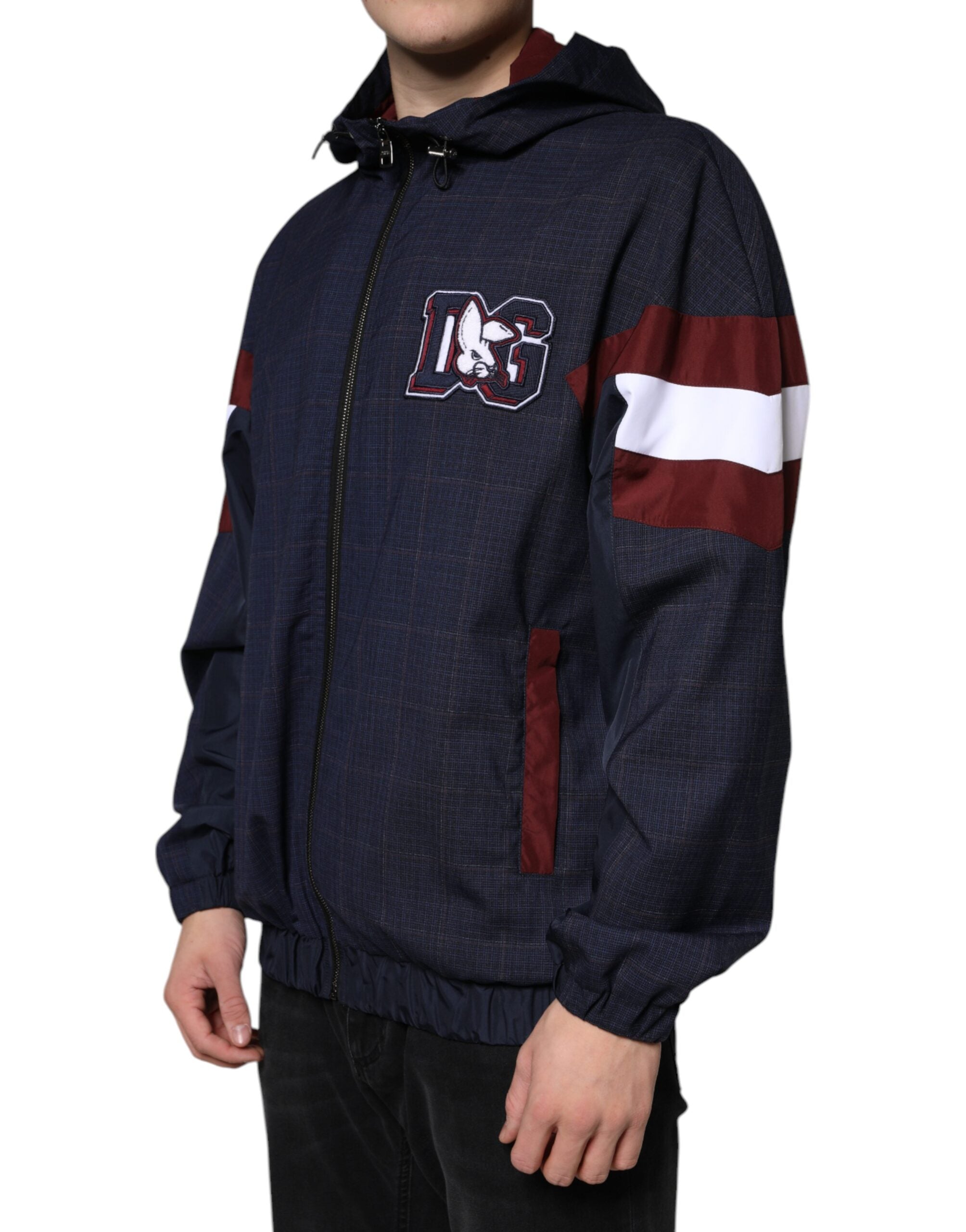 Blue Logo Full Zip Hooded Men Bomber Jacket - ventzia