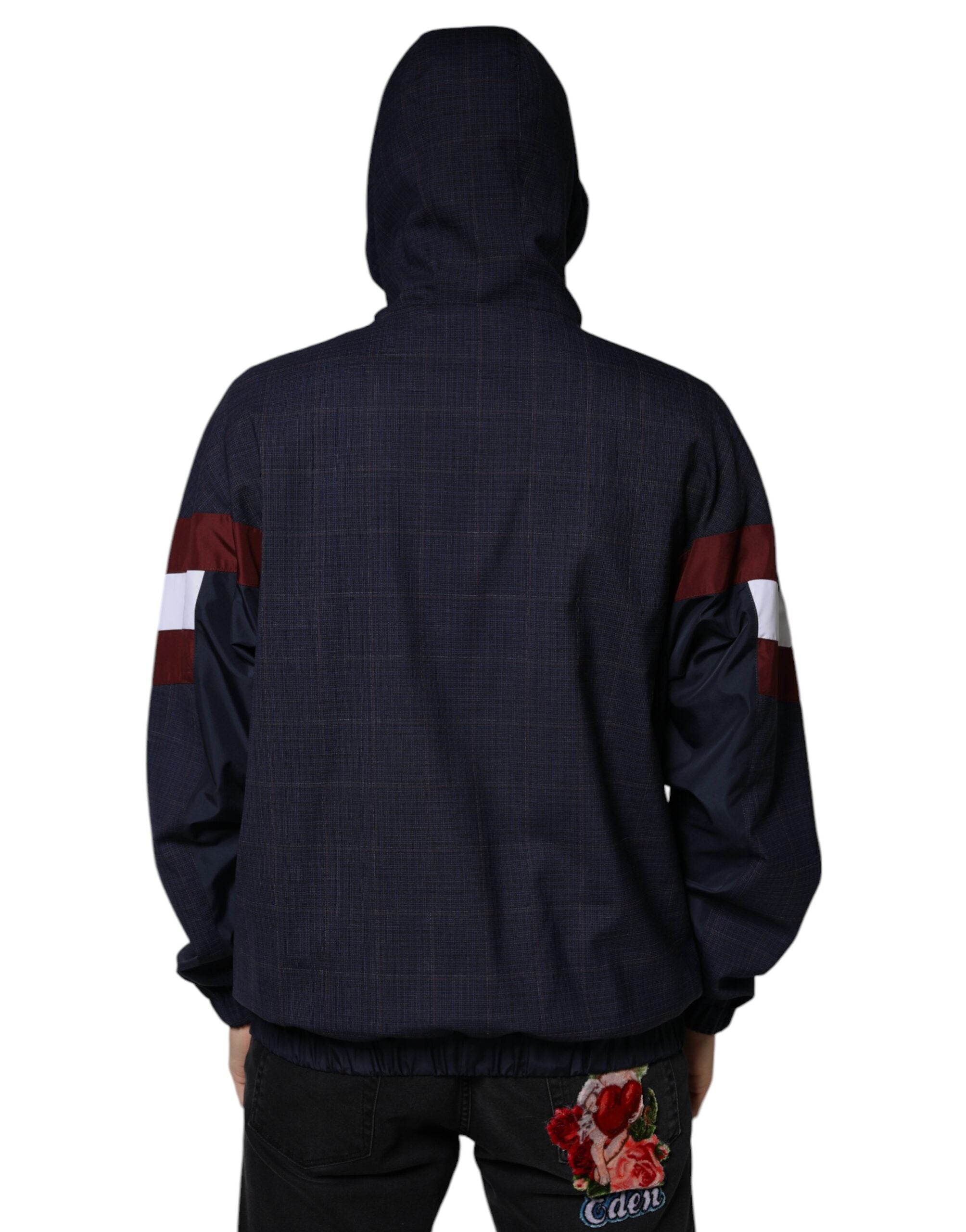 Blue Logo Full Zip Hooded Men Bomber Jacket - ventzia