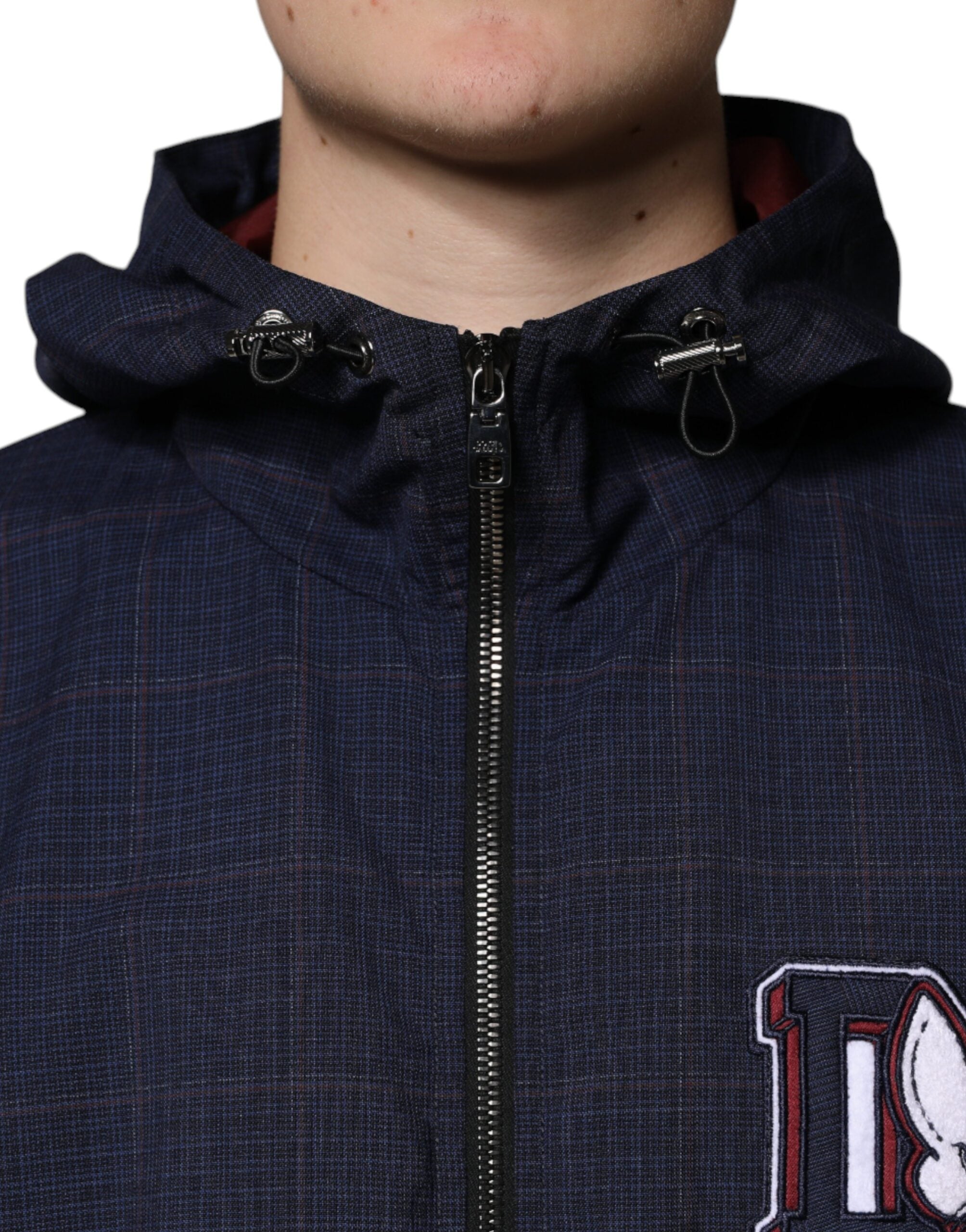 Blue Logo Full Zip Hooded Men Bomber Jacket - ventzia