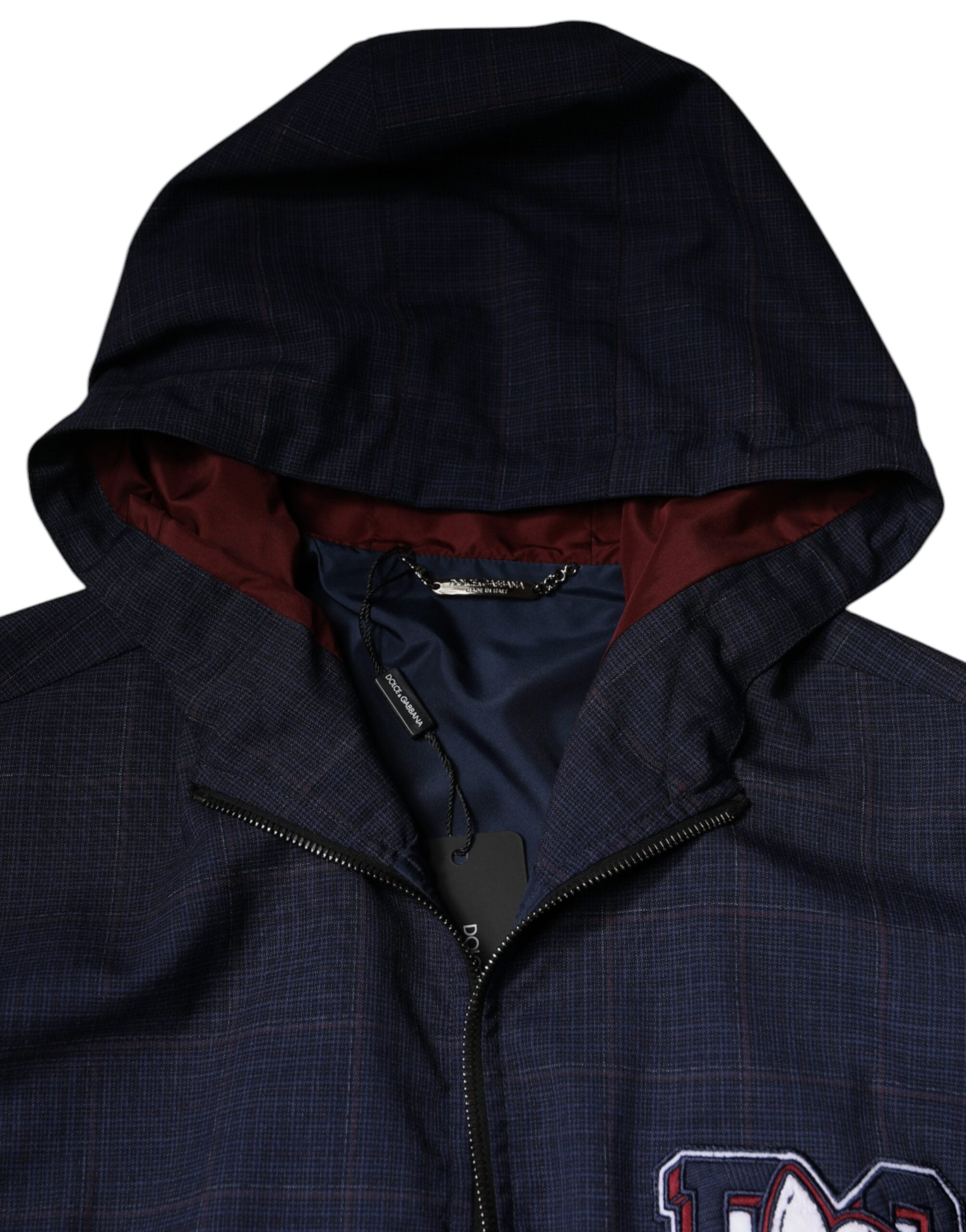 Blue Logo Full Zip Hooded Men Bomber Jacket - ventzia
