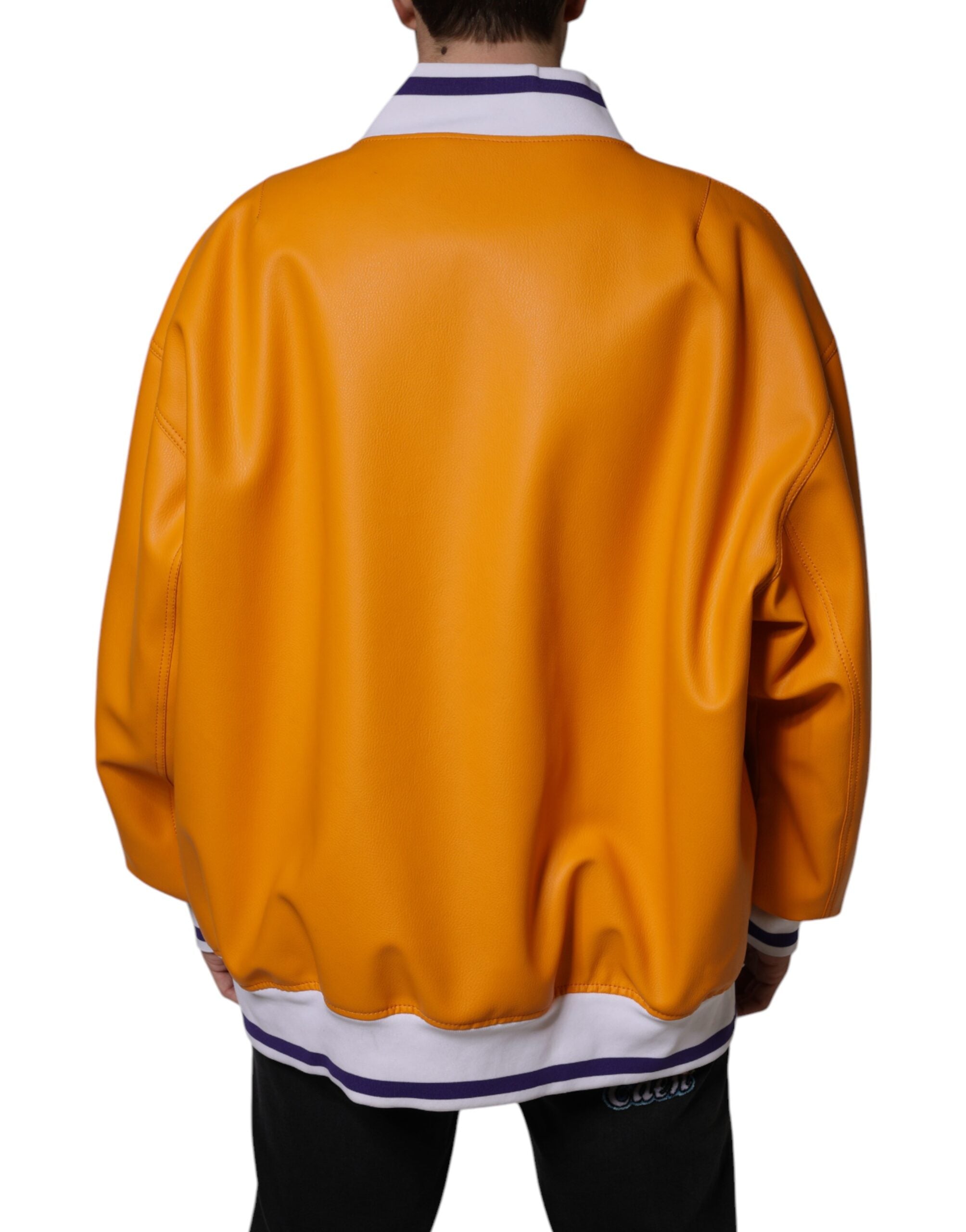Orange White Full Zip Jersey Bomber Jacket - ventzia