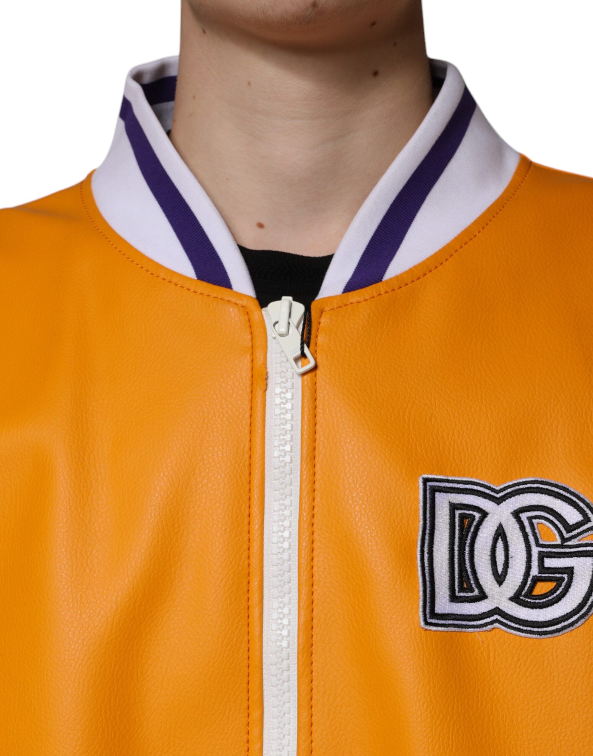 Orange White Full Zip Jersey Bomber Jacket - ventzia