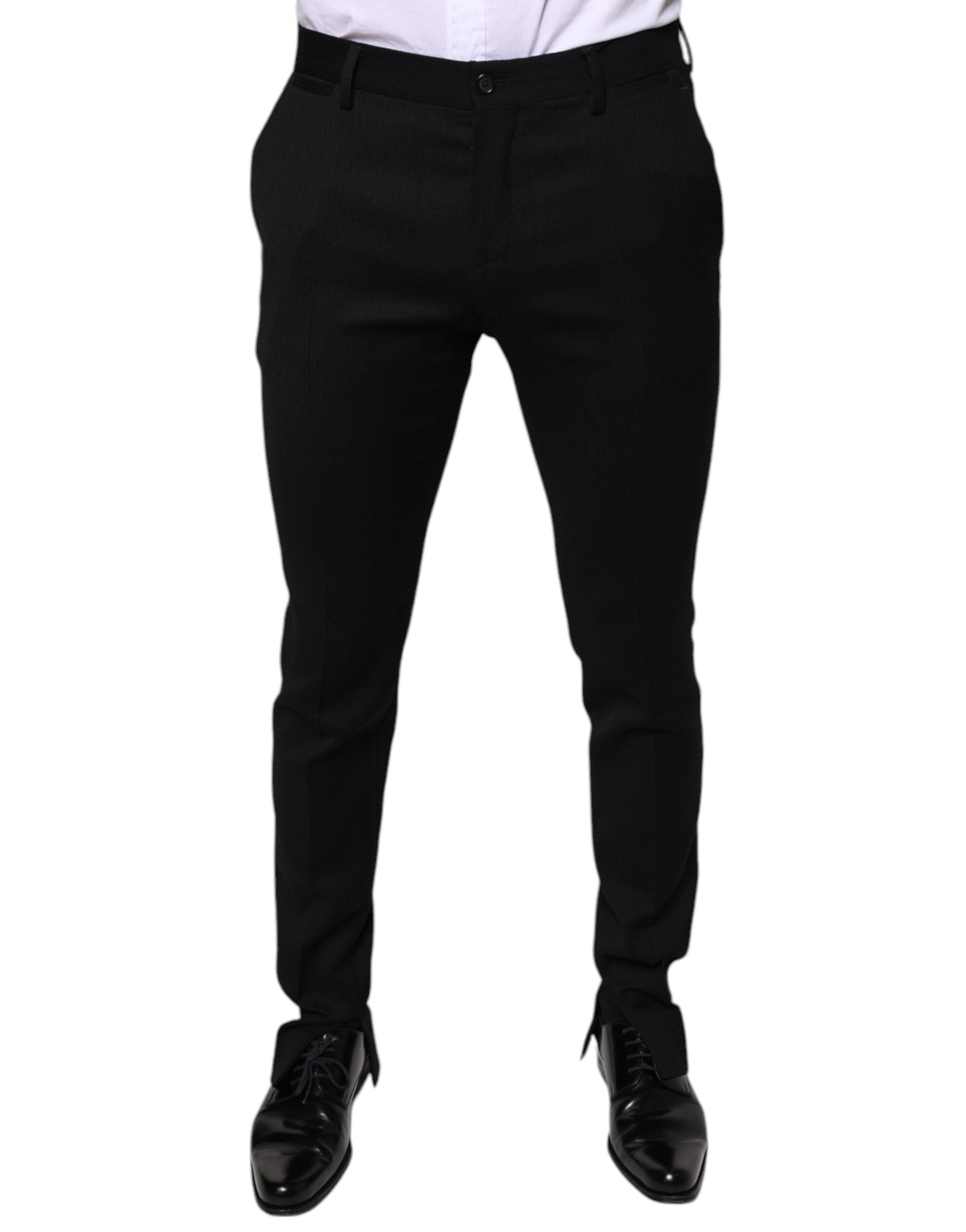 Black Wool Skinny Formal Dress Pants - ventzia
