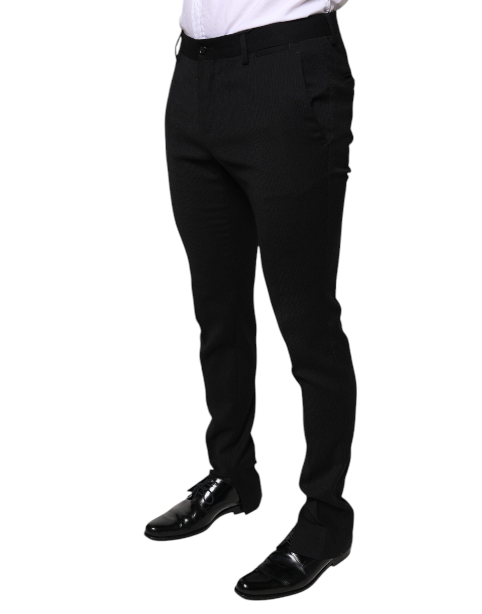 Black Wool Skinny Formal Dress Pants - ventzia