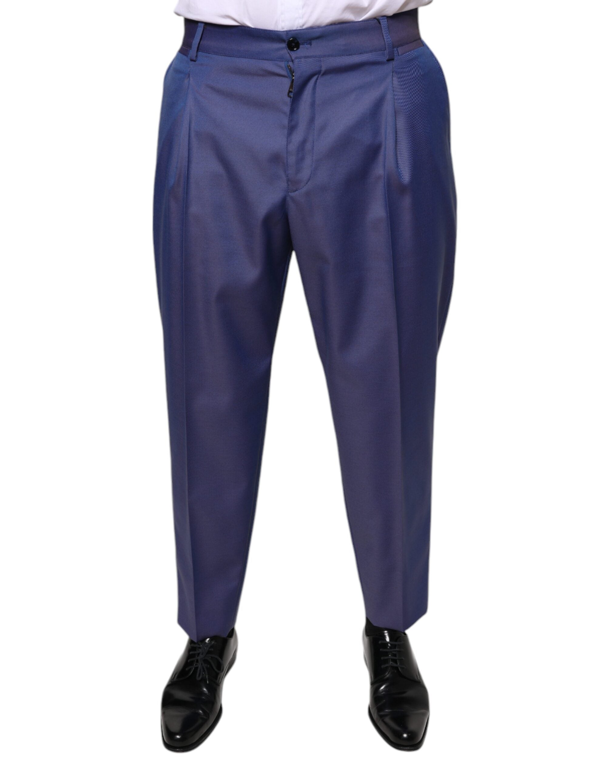 Blue Wool Tapered Formal Dress Pants - ventzia