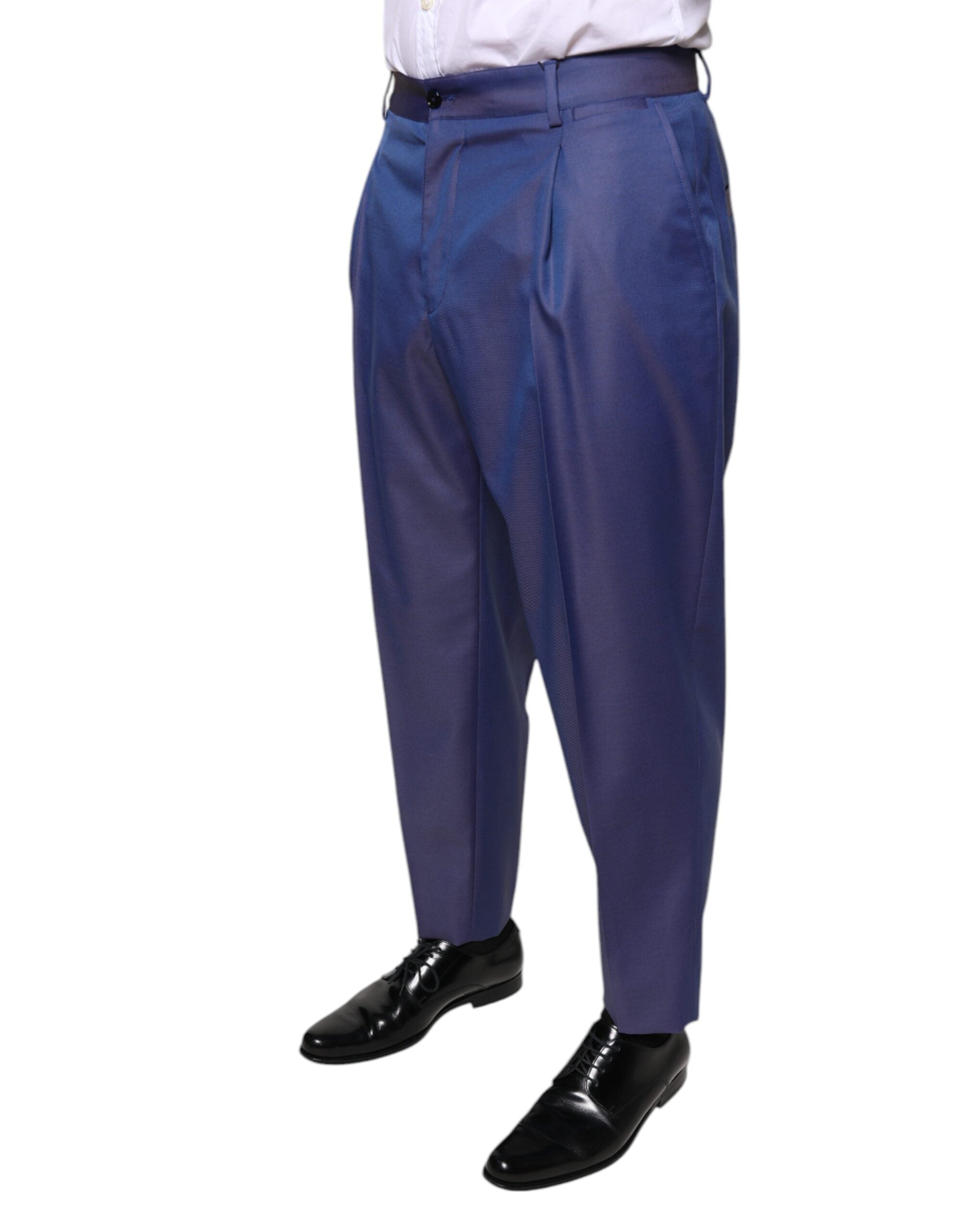 Blue Wool Tapered Formal Dress Pants - ventzia