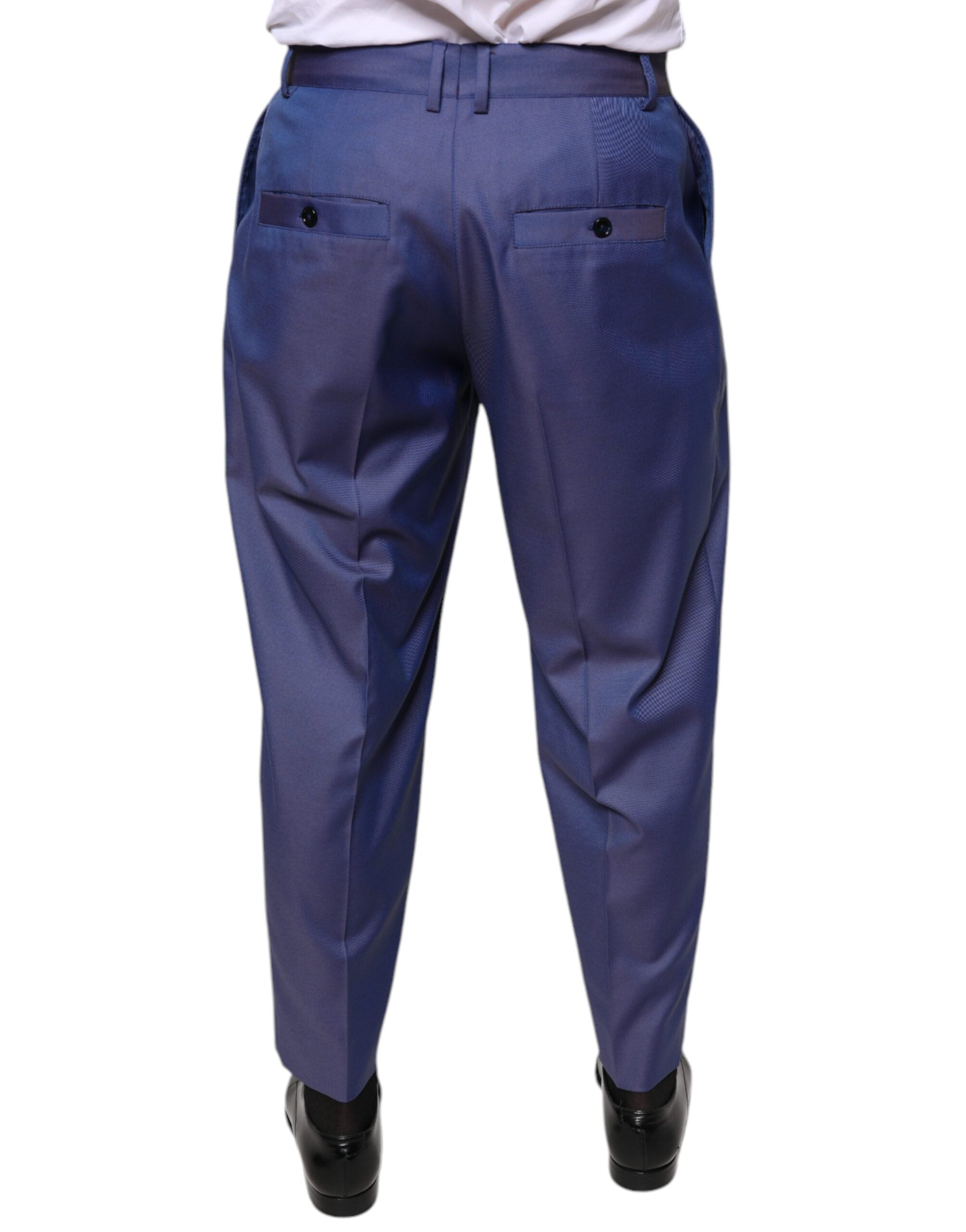Blue Wool Tapered Formal Dress Pants - ventzia