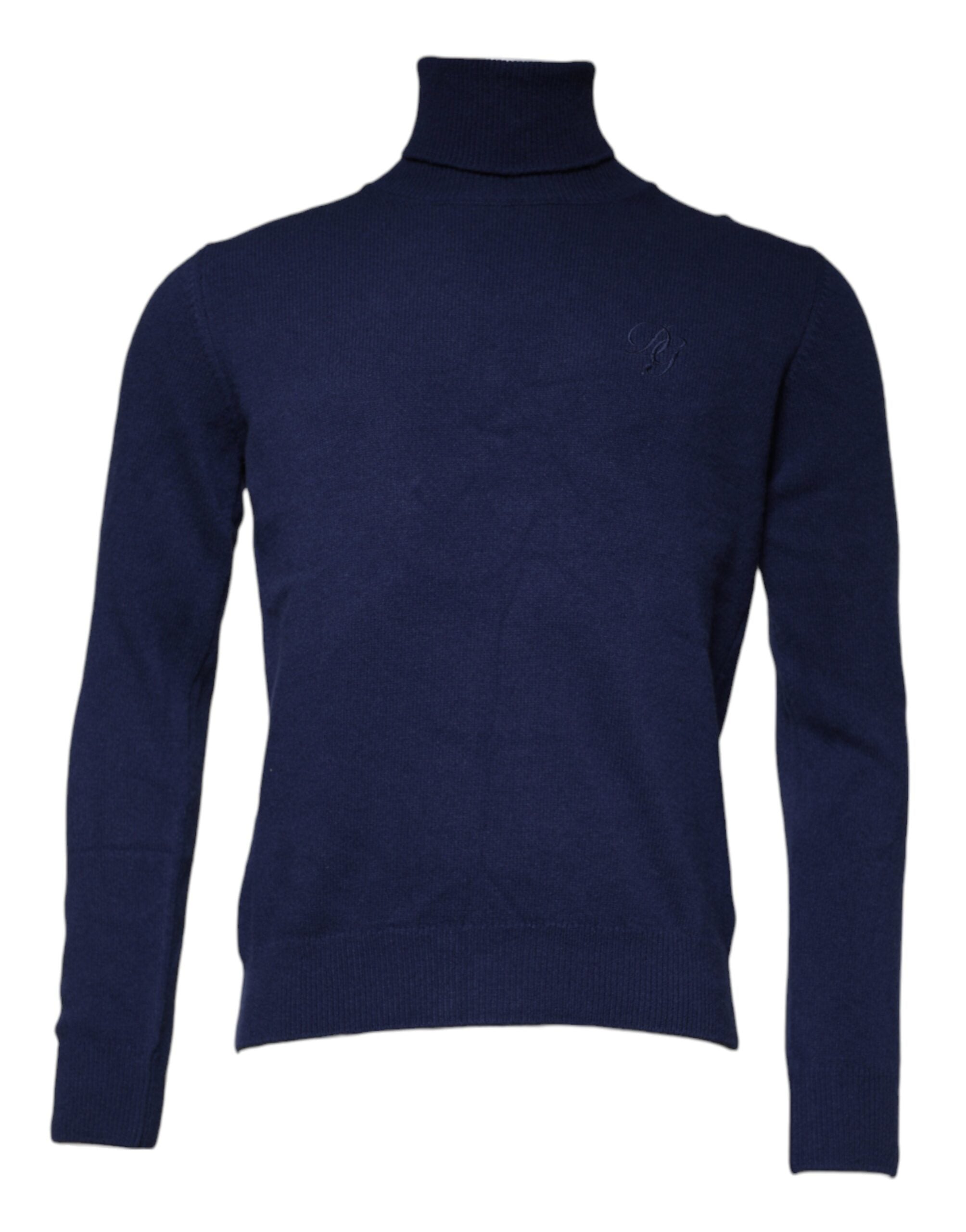 Blue Wool Knit Turtleneck Pullover Sweater - ventzia