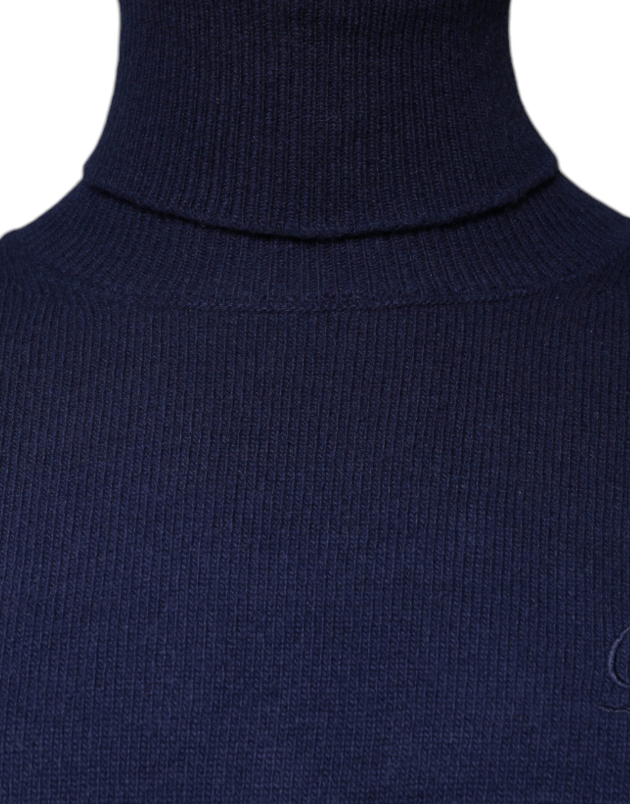 Blue Wool Knit Turtleneck Pullover Sweater - ventzia