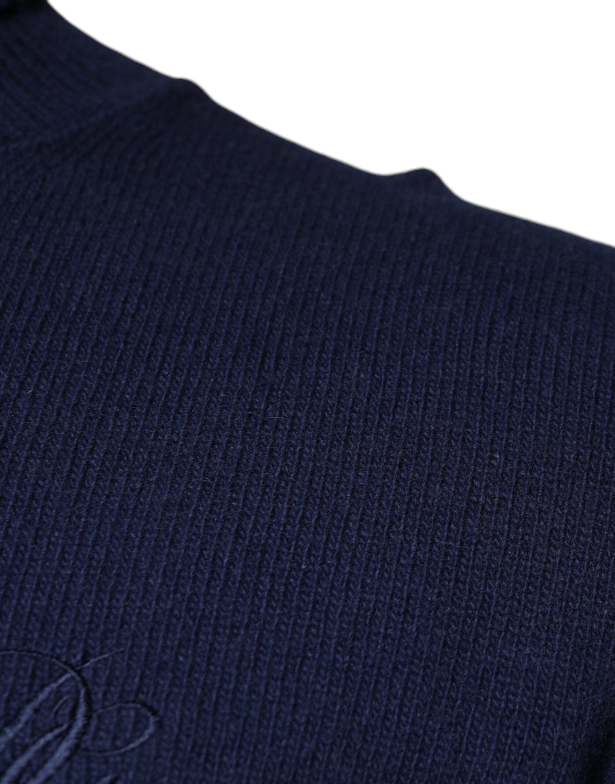 Blue Wool Knit Turtleneck Pullover Sweater - ventzia