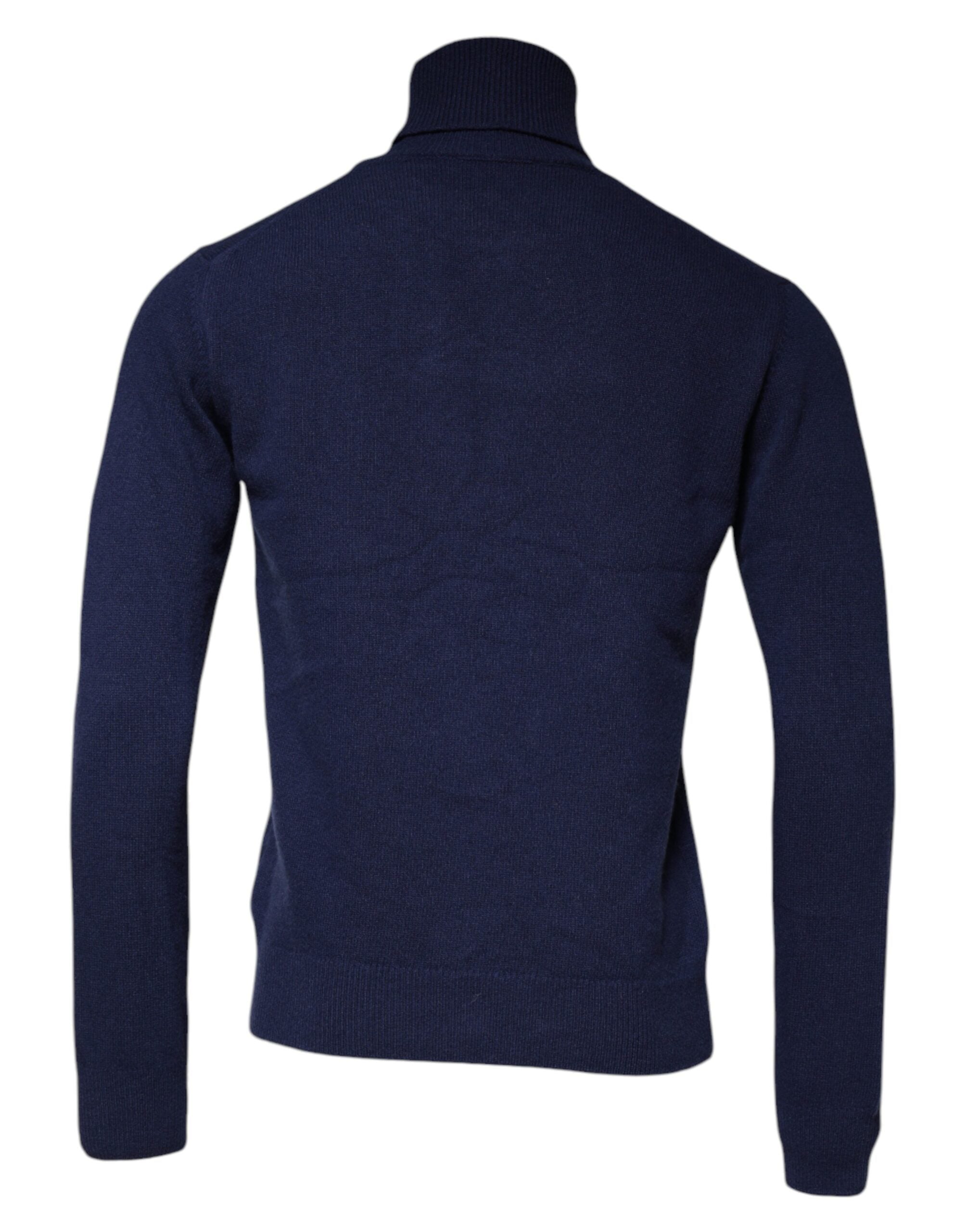 Blue Wool Knit Turtleneck Pullover Sweater - ventzia